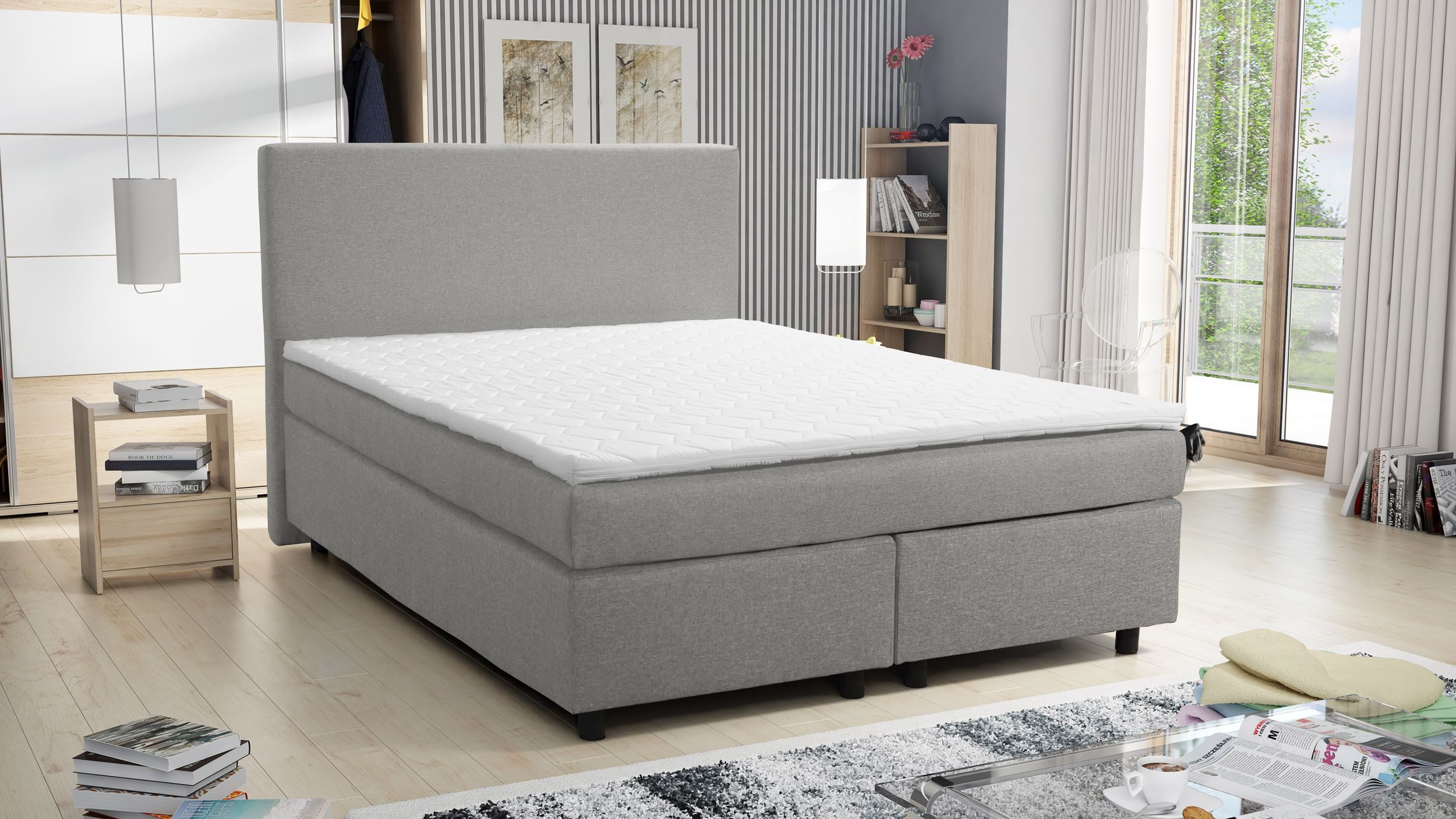 Küchen-Preisbombe Boxspringbett Hotelbett 140x200 Bonellfederkern Bett mit Topper Paxos 1 hellgrau