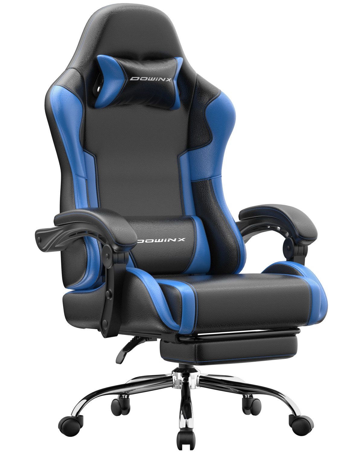 Dowinx Gaming-Stuhl Bürostuhl Massage Sessel mit höhenverstellbaren Linkage-Armlehnen (Packung), ergonomischer Gamer Stuhl mit Fußstütze, Gaming Chair bis 180 kg