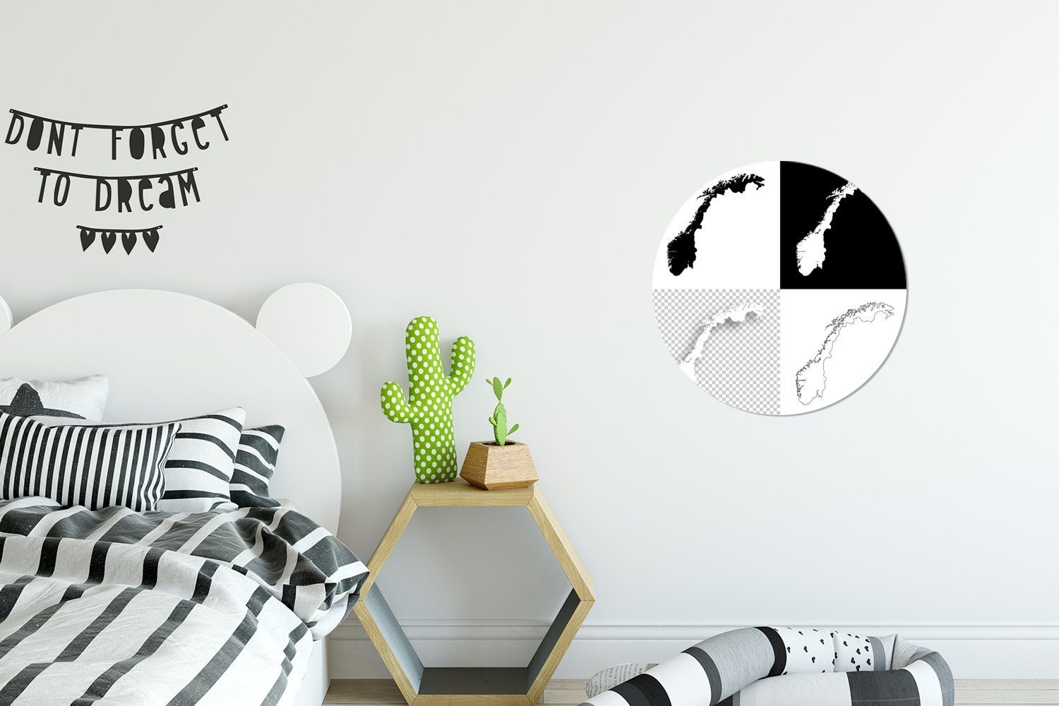 (1 Norwegen Wandsticker Tapetenaufkleber, in MuchoWow Tapetenkreis für Kinderzimmer, Rund, Stilen St), von Schwarz-Weiß-Illustration Wohnzimmer vier