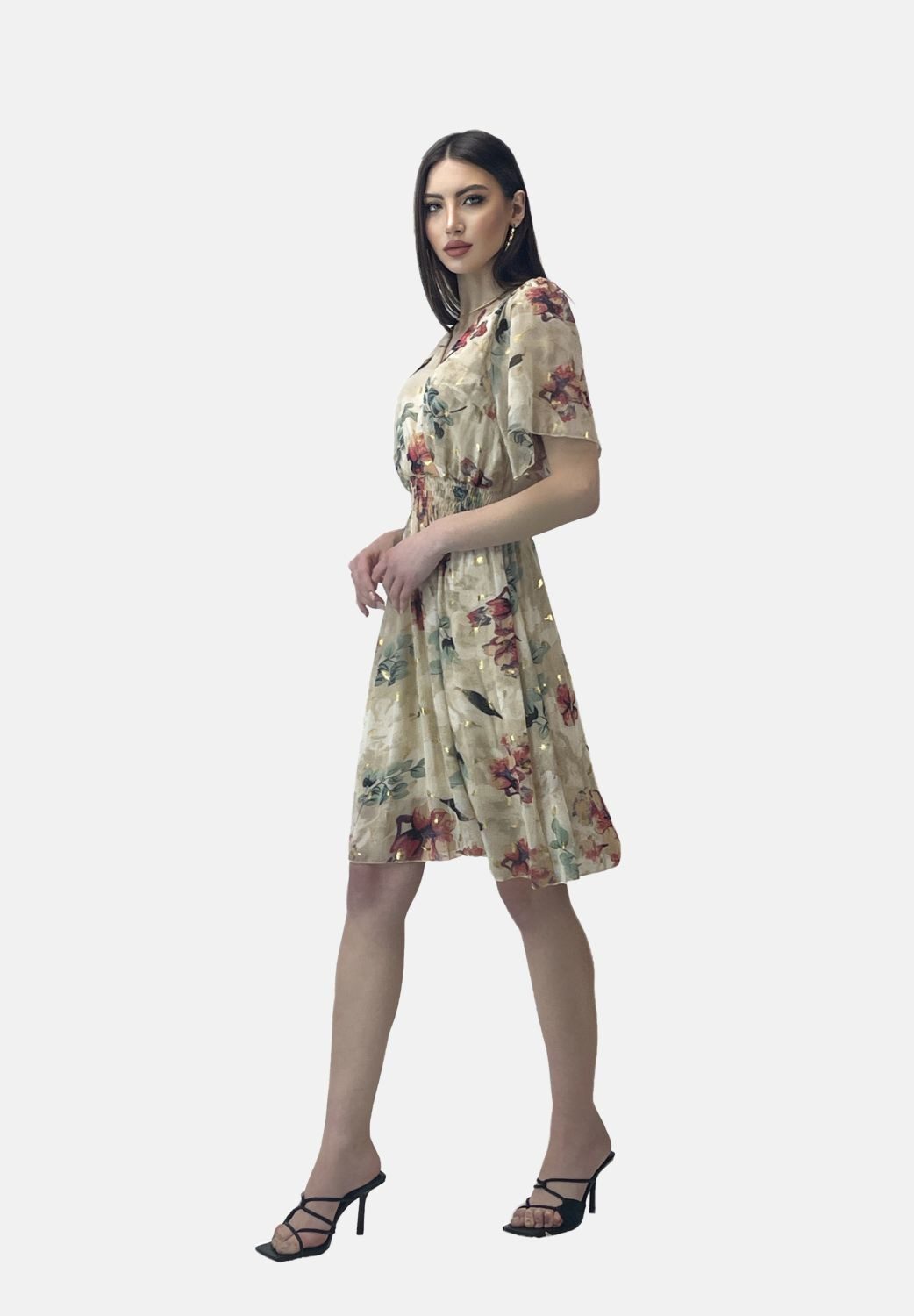 Elara Sommerkleid Damen Chiffon Sommerkleid mit Blumenmuster – Wickelkleid mit Muster