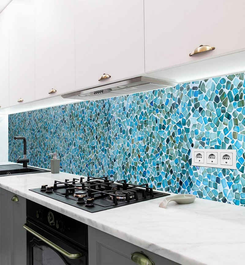 MyMaxxi Dekorationsfolie Küchenrückwand Mosaik blau selbstklebend Spritzschutz Folie