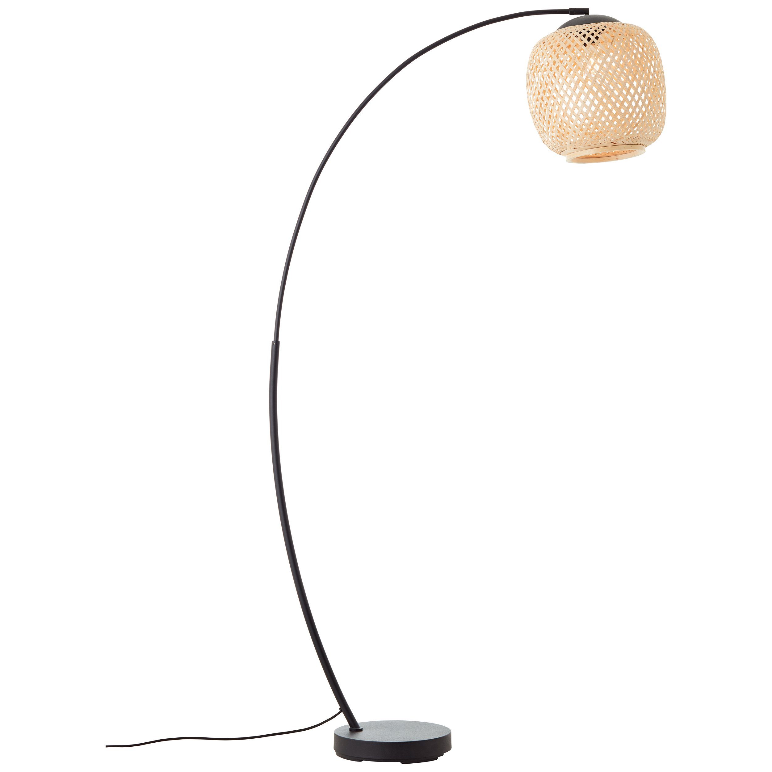 Mesa, Standleuchte schwarz/rattan, Brilliant E27 1x 1-flammig Mesa Stehlampe Metall/Bambus, A60,