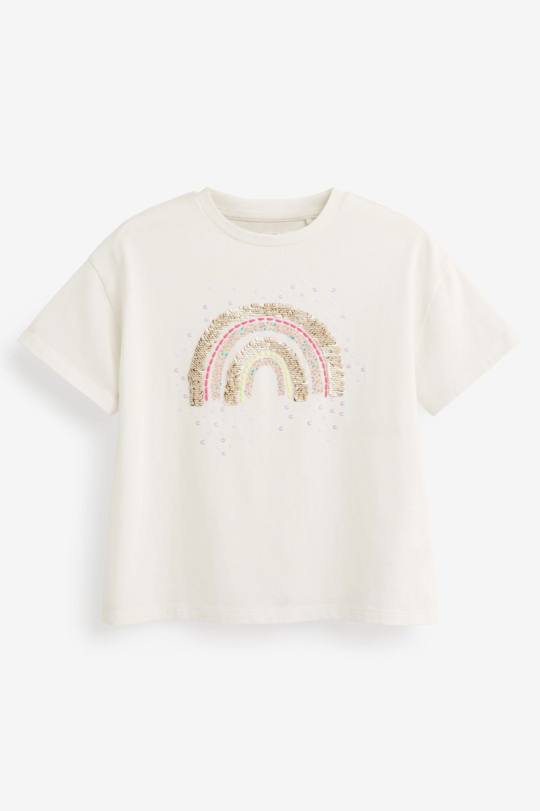 Pailletten T-Shirt mit und (1-tlg) T-Shirt Next Regenbogen-Motiv