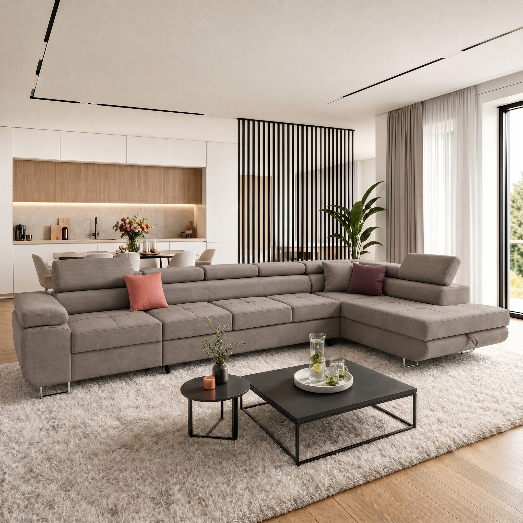 Muffo Ecksofa WILD XXL, mit Bettkasten, Hohe Metallfüße, verstellbare Kopfstützen, Liegefläche 125x240