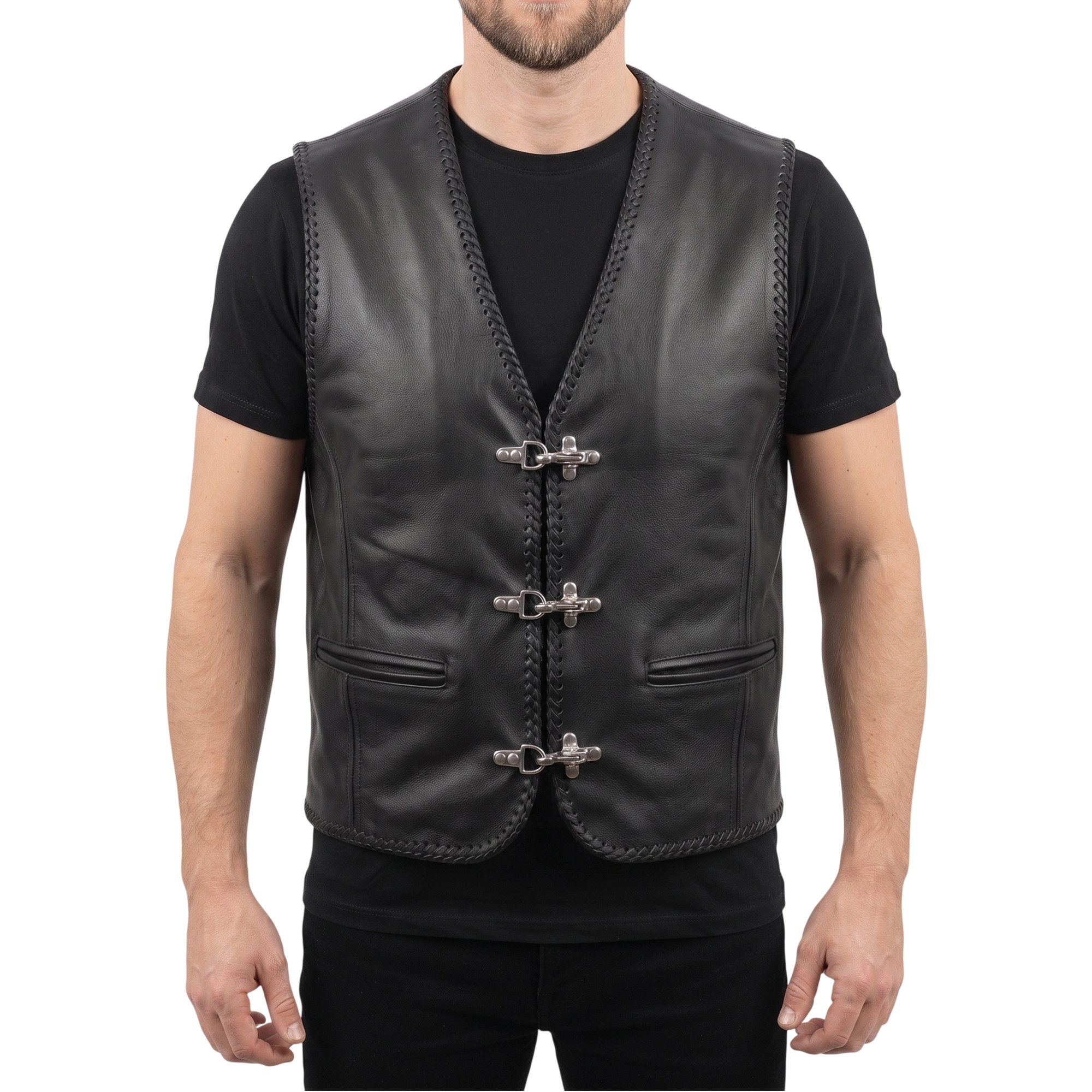 German Wear Motorradweste GW687 Black Motorrad Lederweste Biker Motorradweste Weste schwarz