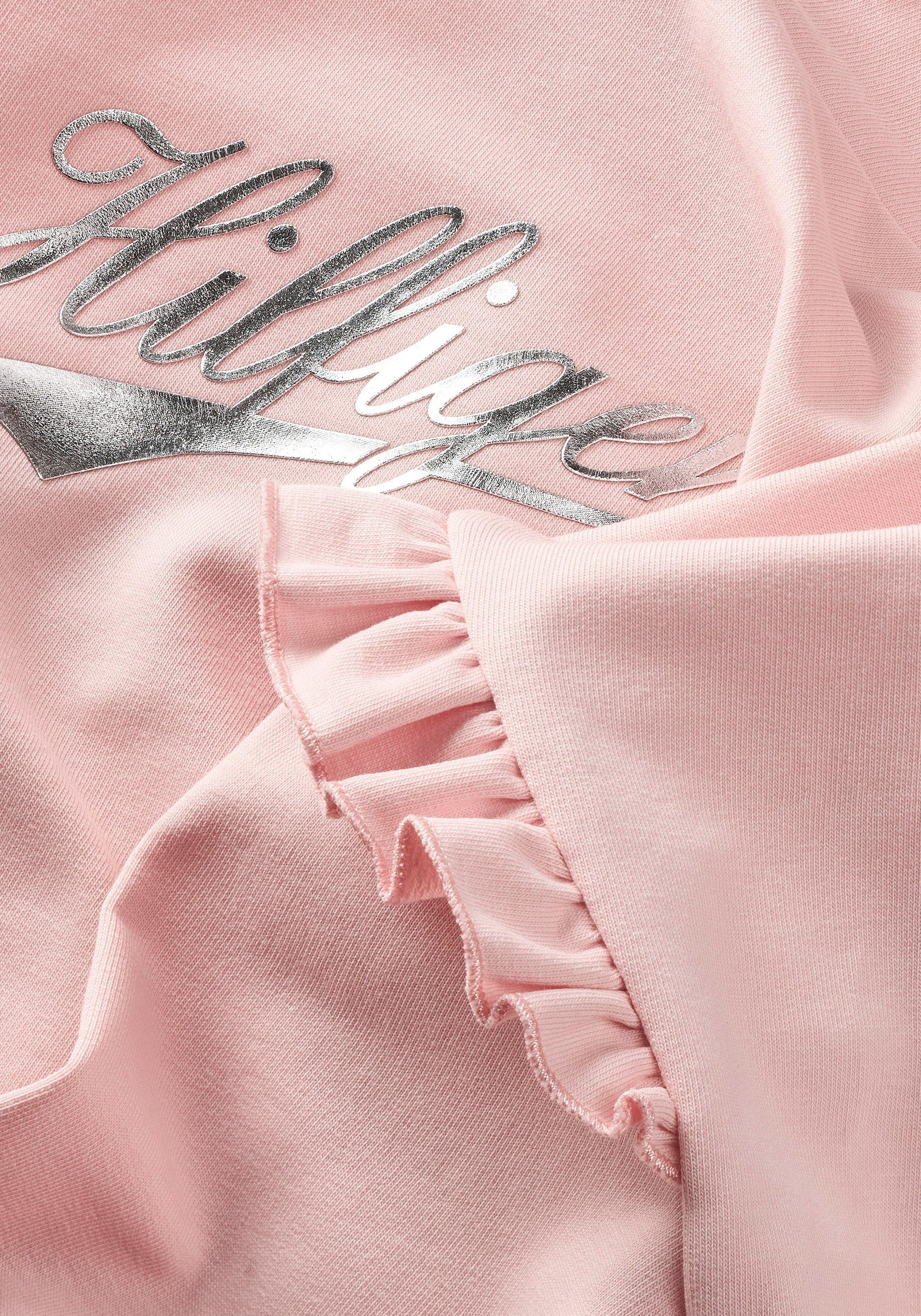 Rüschen den SCRIPT pink RUFFLE Hilfiger Ärmeln whimsy Tommy mit HOODIE an HILFIGER Hoodie