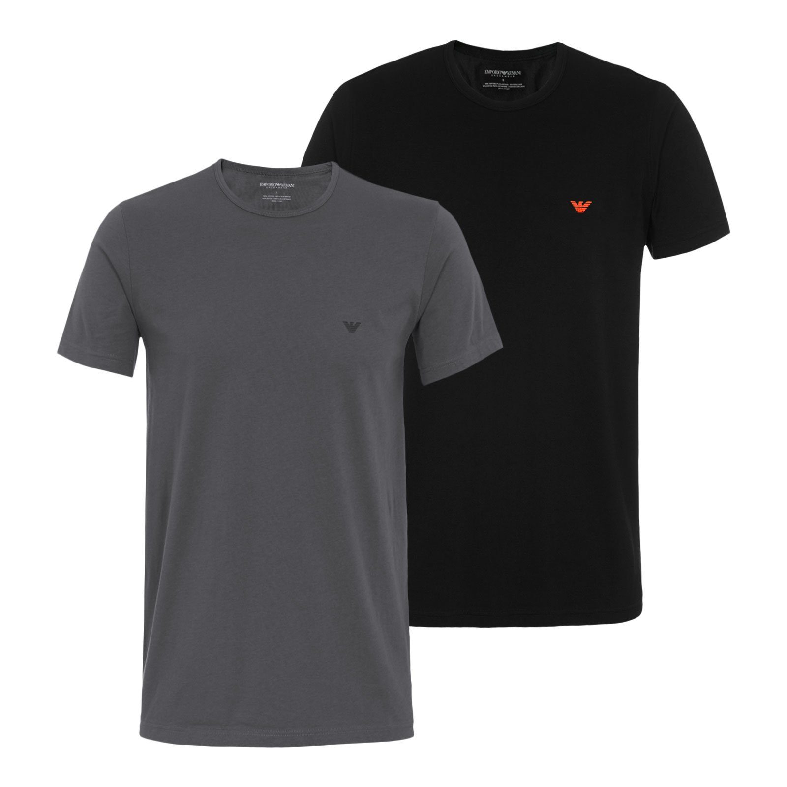 Cotton Armani T-Shirt Rundhalsausschnitt / black Neck 41720 mit T-Shirt Crew Emporio anthracite