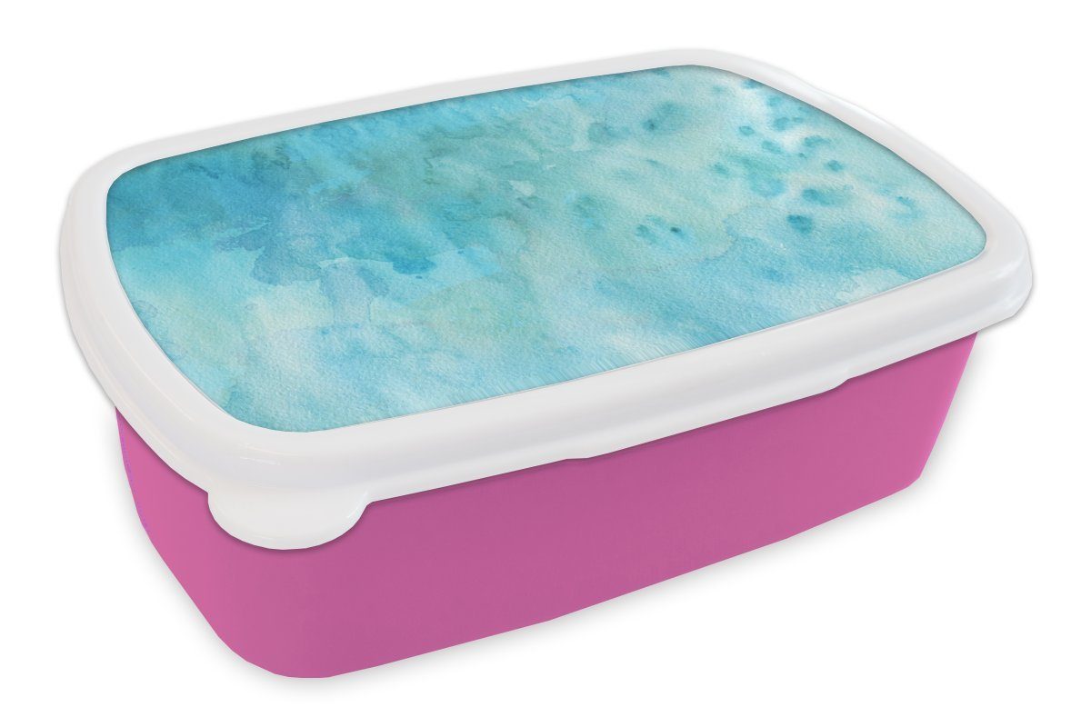 MuchoWow Lunchbox Aquarell - Türkis - Abstrakt, Kunststoff, (2-tlg), Brotbox für Erwachsene, Brotdose Kinder, Snackbox, Mädchen, Kunststoff rosa