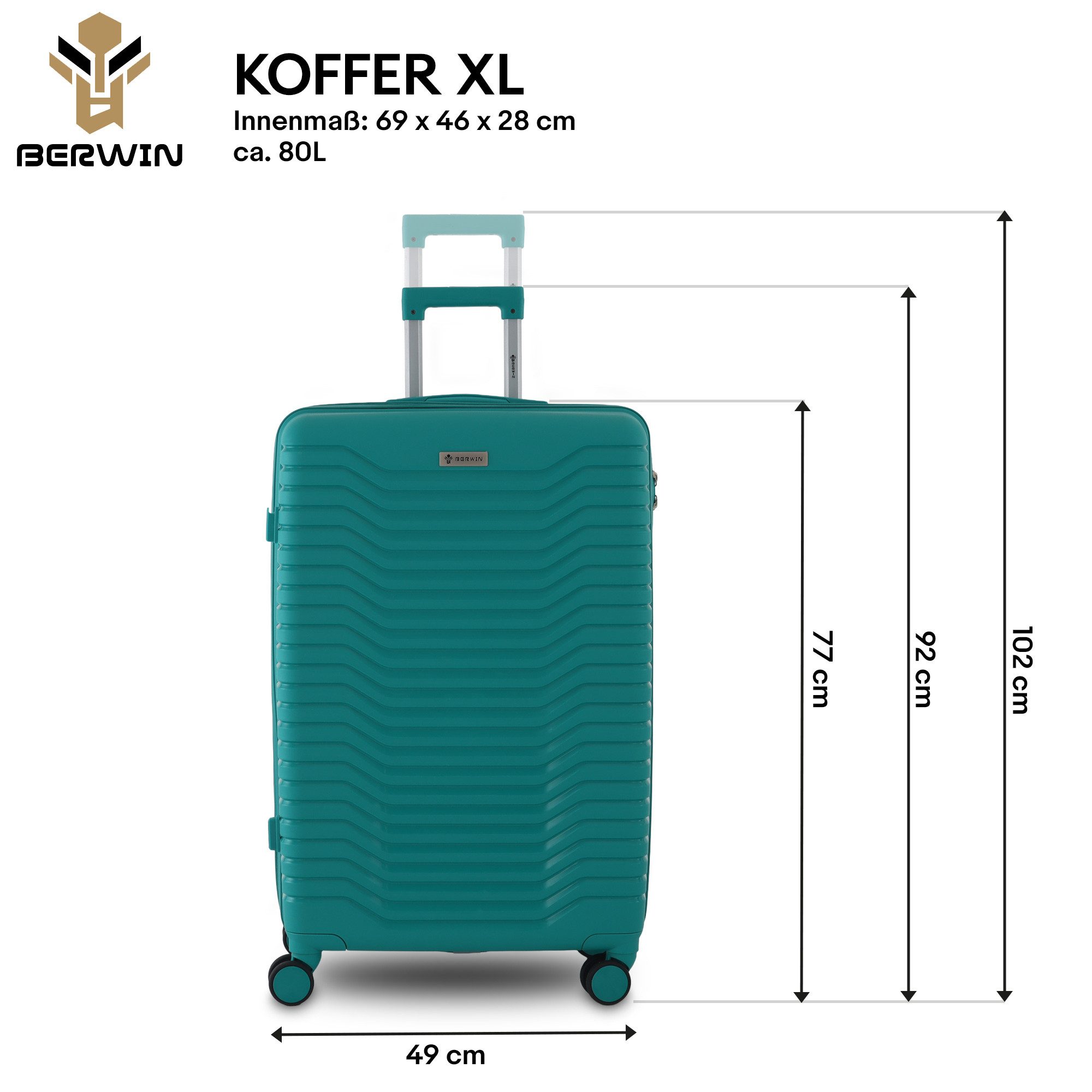 Berwin Trolleyset mit Beautycase Modell Calma Aqua Breeze, 4 Rollen, (Set, 4 tlg., MS-19786)