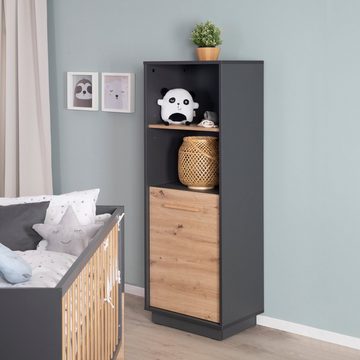 roba® Standregal Regal Lenn, 150 cm hoch - Anthrazit & Dekor: Artisan Eiche, modernes Bücher- oder Dekoregal, 2 offene Fächer, 1 Tür mit 2 Fächern