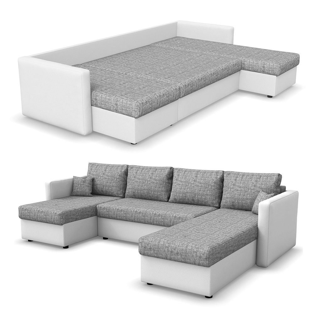 Vicco Ecksofa Stauraum XXL Schlaffunktion mit Wohnlandschaft mit Grau, / Grau