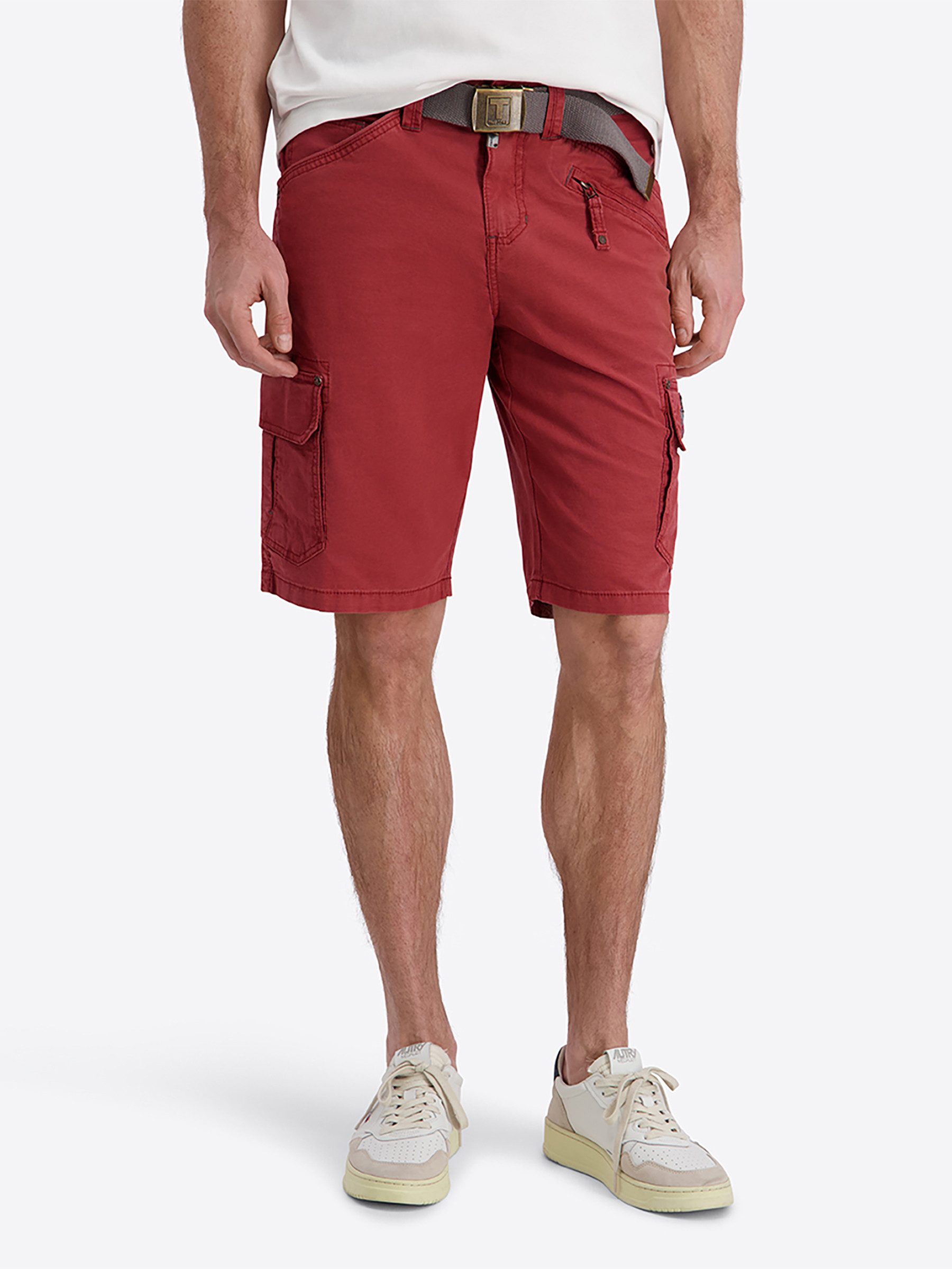 TIMEZONE Cargoshorts Inklusive Gürtel Cargotaschen Reißverschluss Bundkomfort für Herren (1-tlg) Baumwolle Normal Fit Einfarbig atmungsaktiv Reißverschluss