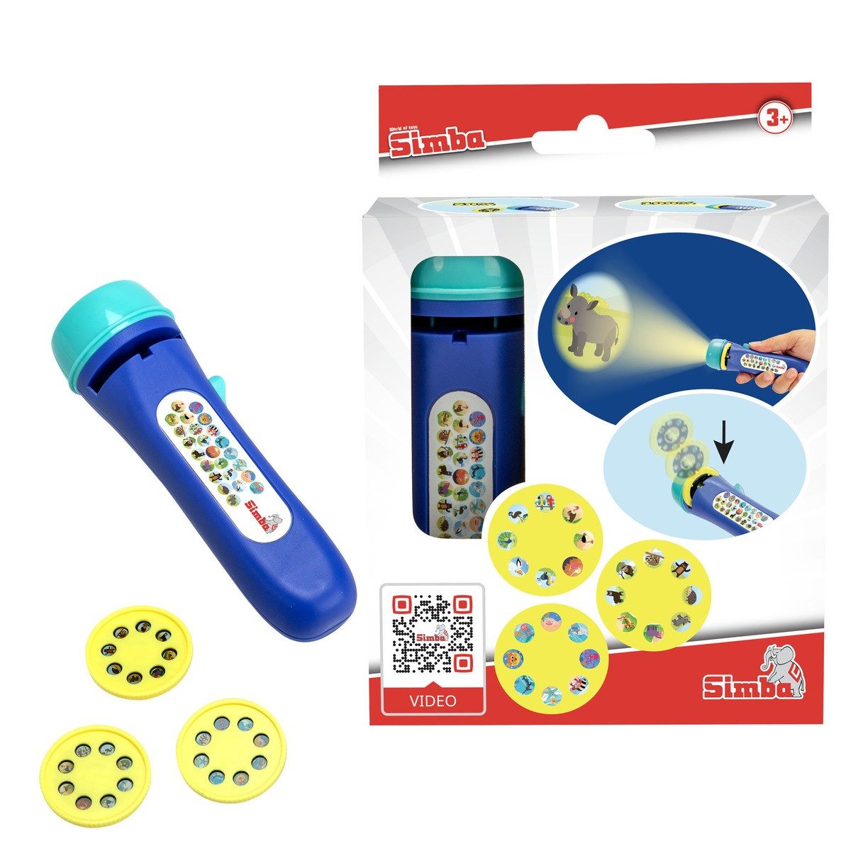 Simba Dickie Rindenscheiben Light Projektor Tiere 12cm Handlampe 3 Scheiben mit 8 Motiven