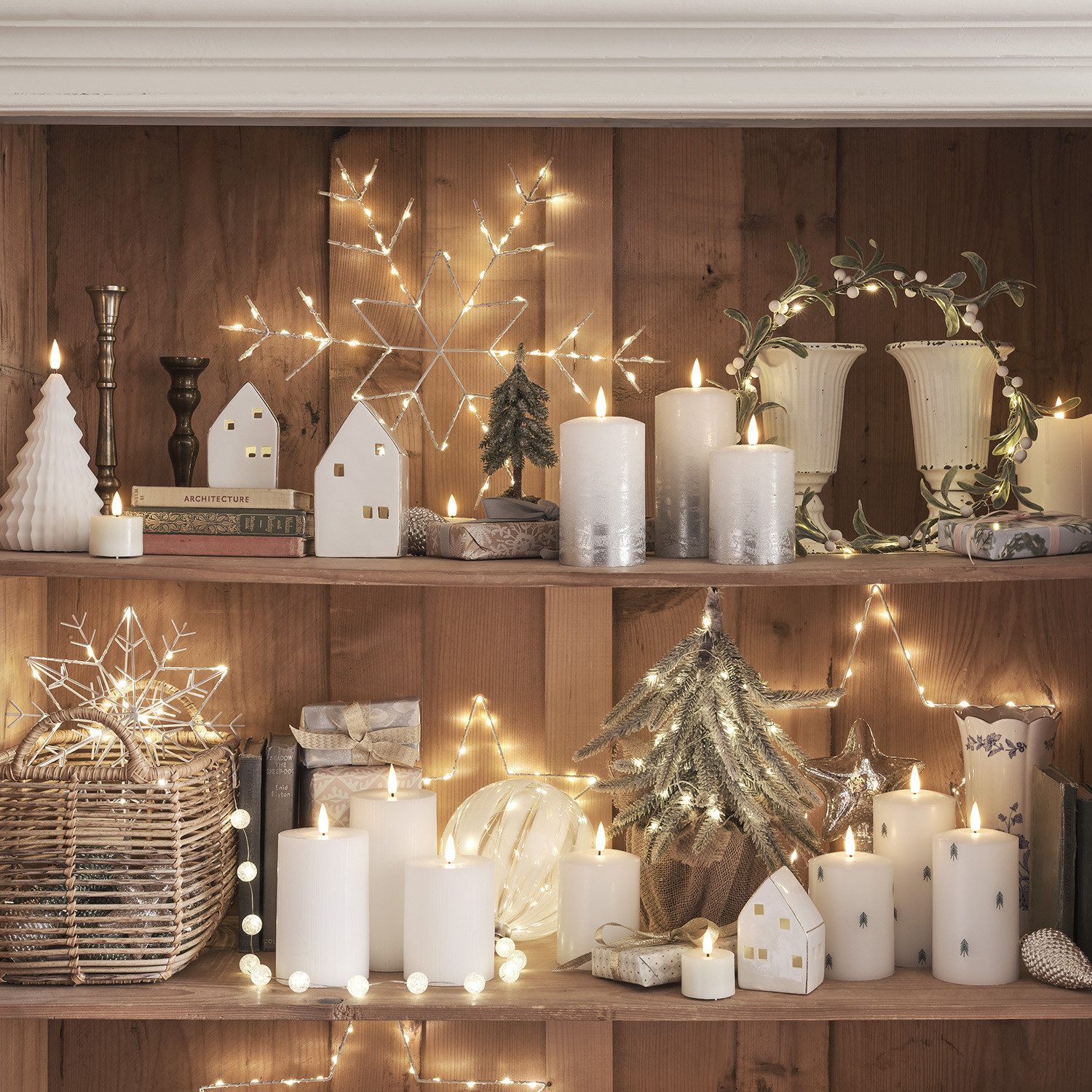 Lights4fun LED-Kerze 3er Set TruGlow® LED Kerzen Echtwachs mit Weihnachtsbäumen