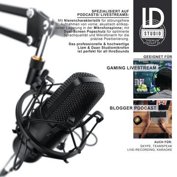 LIAM&DAAN Streaming-Mikrofon (Set, 7-tlg), mit Arm, Spinne & Popschutz Podcast Set, Kondensatormikrofon