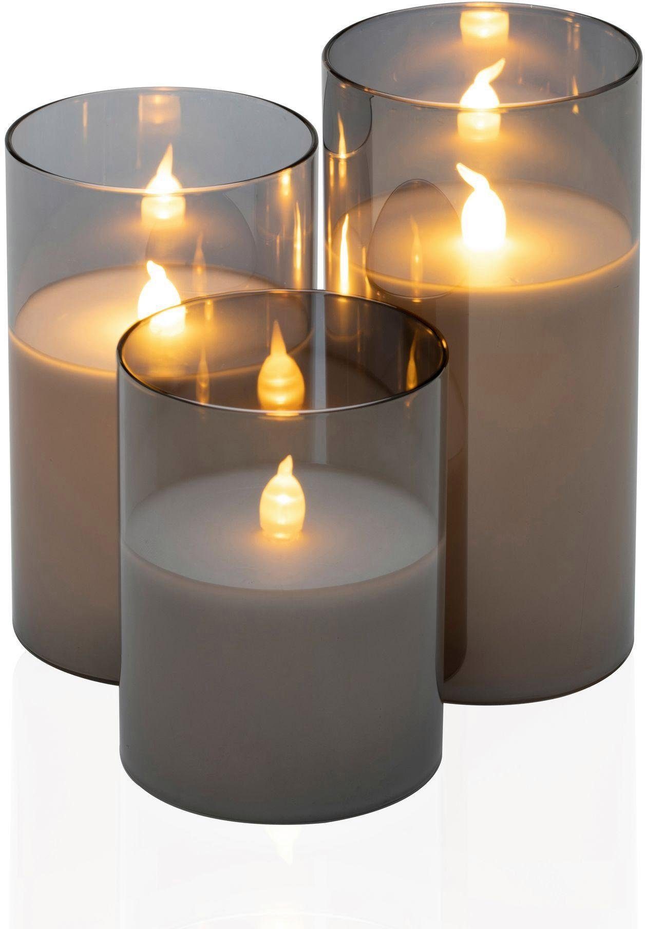 Pauleen LED Dekolicht LED-Kerze Classy Smokey Candle, 3er Set, Warmweiß, Wachskerze