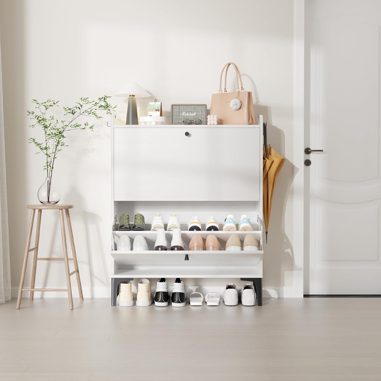 OUNUO Schuhschrank Schuhregal mit Schubladen und Metallfüßen, 60/80cm