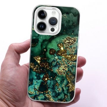 DeinDesign Handyhülle Marmor Glitzer Look Muster Cyan Glitter Marble Look, Apple iPhone 14 Pro Silikon Hülle Bumper Case Handy Schutzhülle