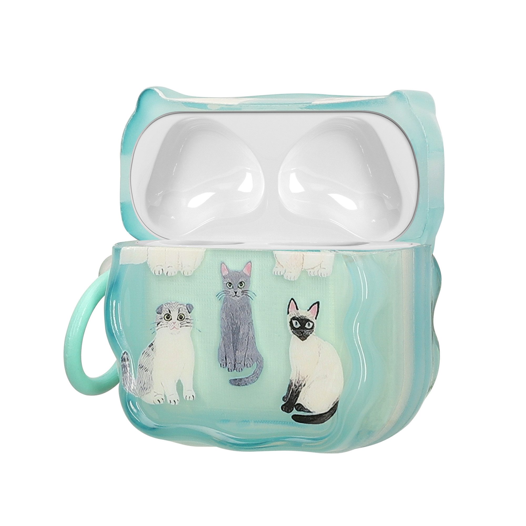 kwmobile Kopfhörer-Schutzhülle In-Ear Kopfhörer Case für Apple Airpods 4, Hülle mit Karabiner - Headphones Case - Verschiedene Katzenarten