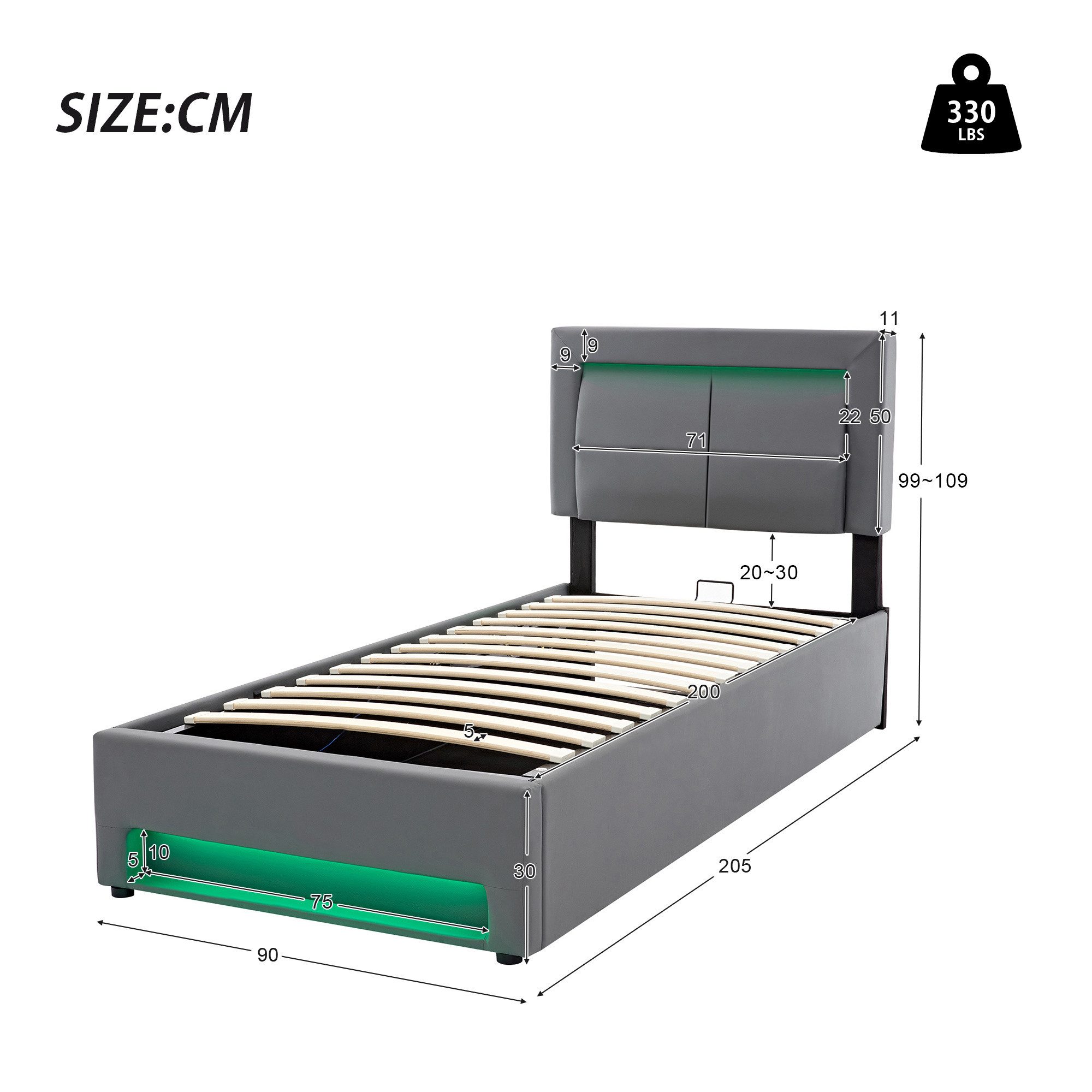 HAUSS SPOLE Polsterbett 90x200cm, mit USB-Anschluss, LED-Beleuchtung und St günstig online kaufen