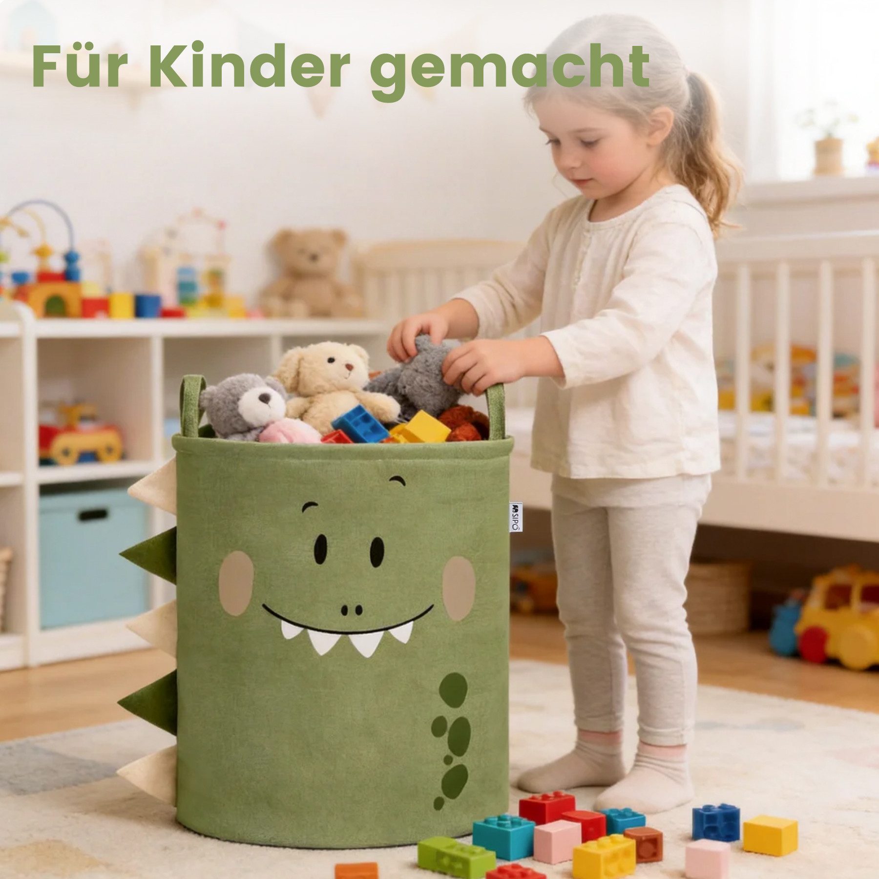 Sipo Aufbewahrungskorb (1 Stück), XXL Spielzeugkorb mit Dino-Motiv, 63 L Kapazität für Kinderzimmer