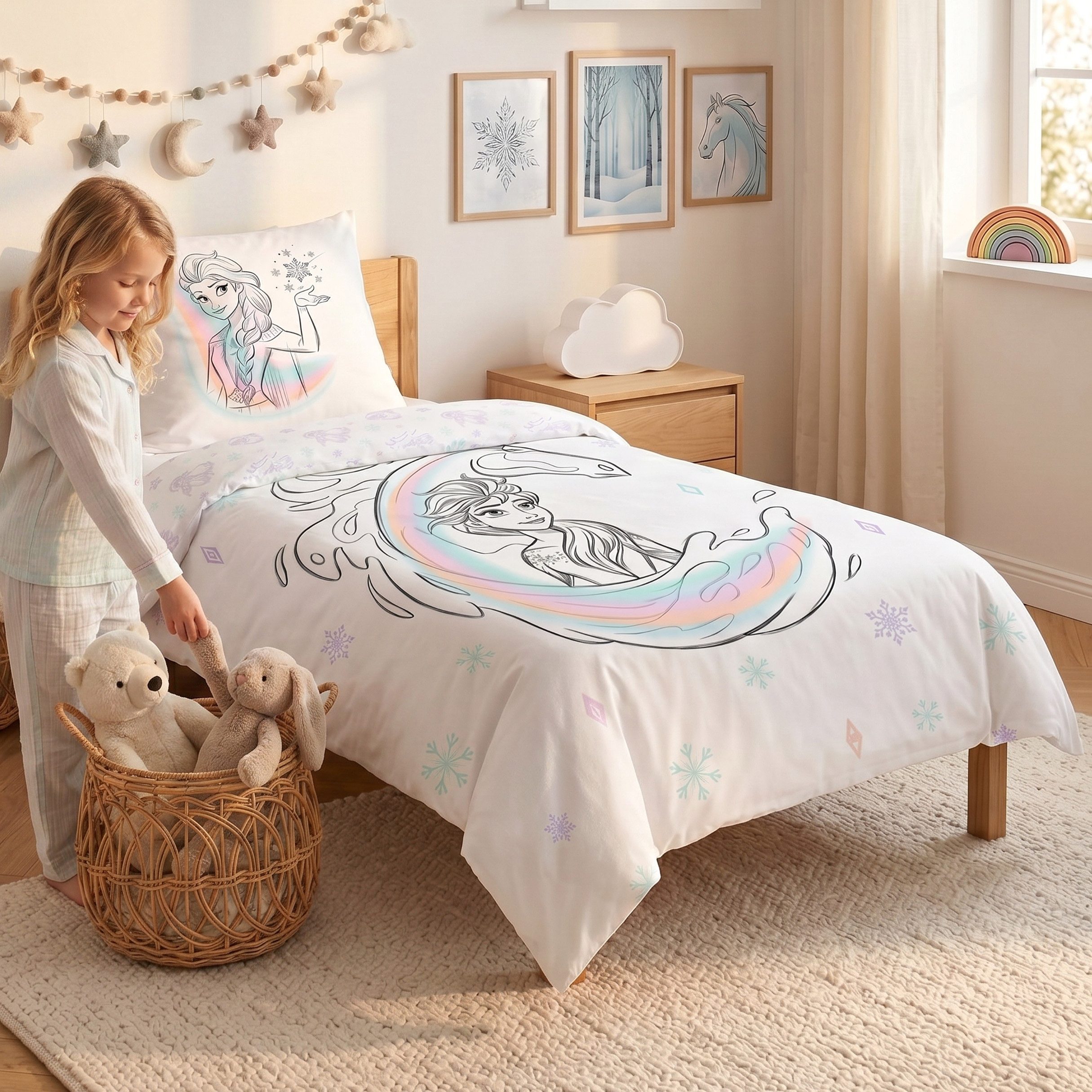 MTOnlinehandel Bettwäsche Disney Frozen "Die Eiskönigin" 135x200 + 80x80 cm, Renforcé, 100% Baumwolle, 2 teilig, Wende-Motiv mit Anna & Elsa für kleine Eisköniginnen gemacht