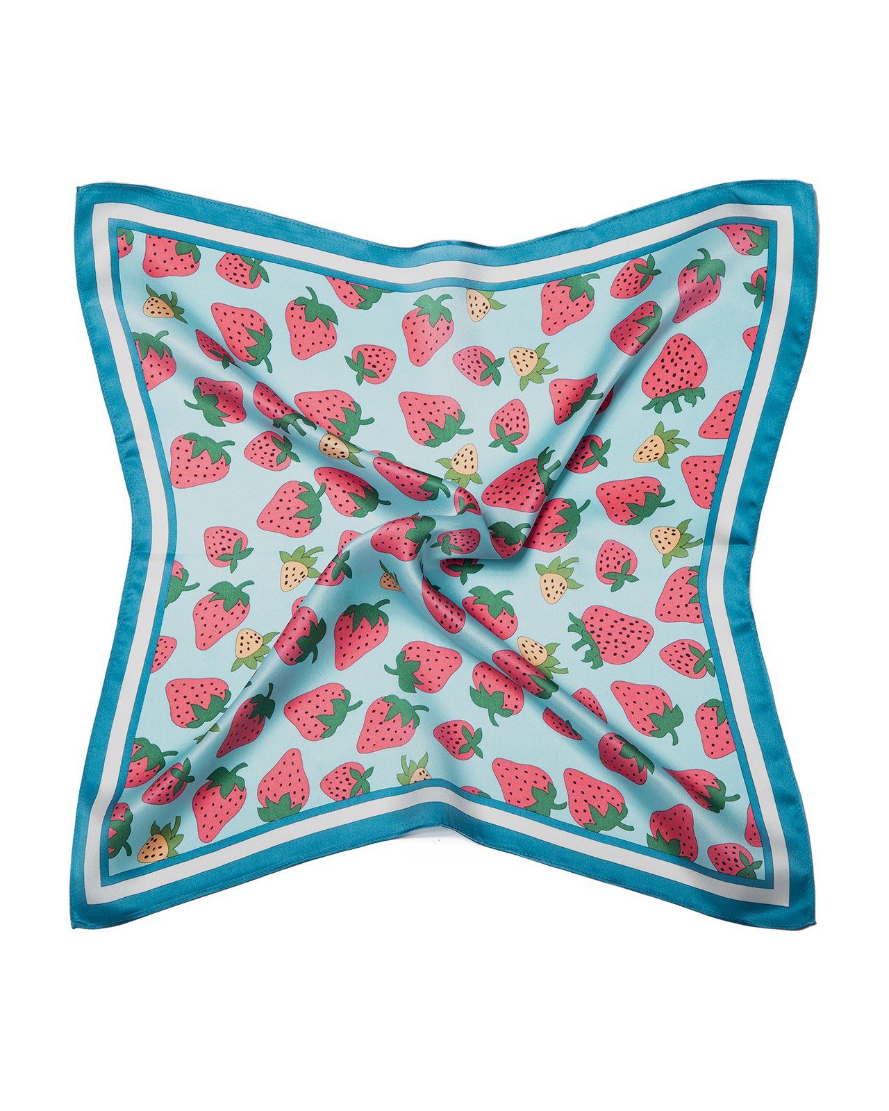 Seidentuch quadratisch Erdbeere 53x53cm blau, Nickituch, Bandana-Schal