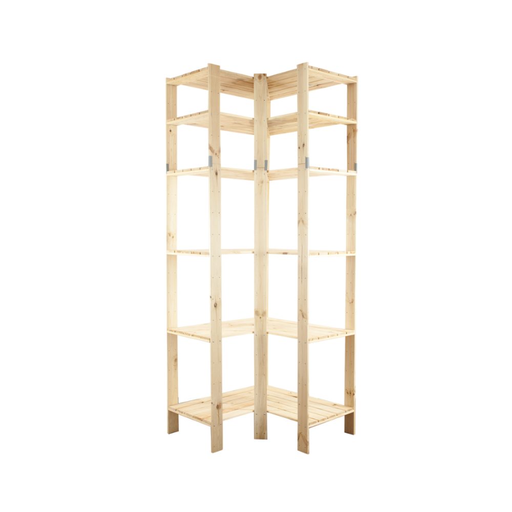 PROREGAL® Eckregal Holzregal Vorratsregal WOODDLAND mit 6 Ebenen Kiefernholz Natur, Lastenregal Kellerregal mit 6 Ebenen 120kg Fachlast & 720kg Gesamtlast