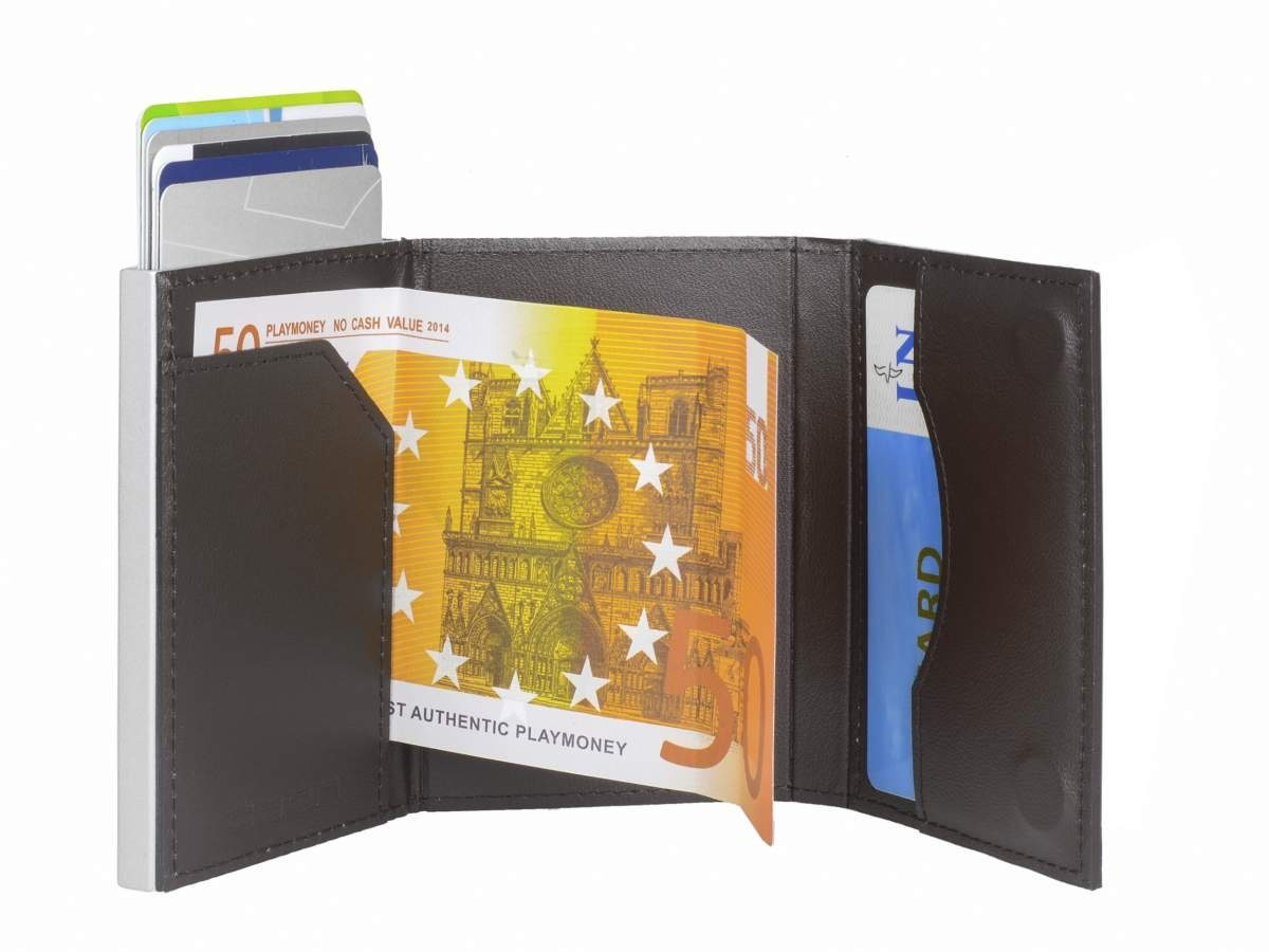 Ögon Kartenetui darkbrown-silver Alucase Kartenbörse, RFID Kartenetui mit Minibörse, Cascade, Schutz