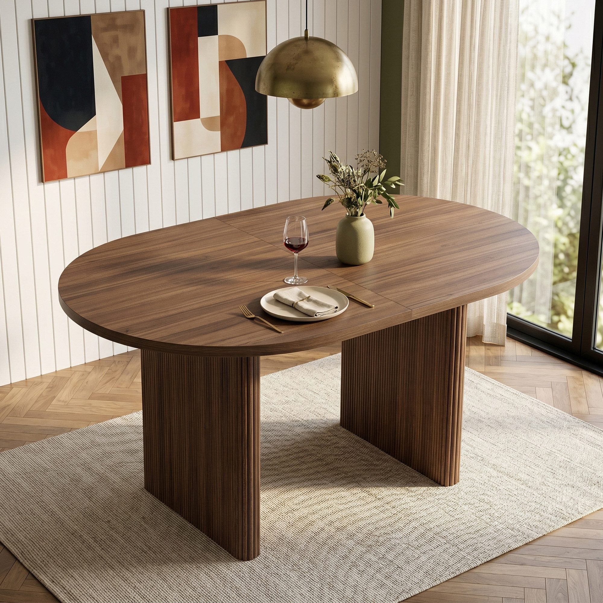 Flieks Esstisch (Länge 140-200/T90/H75 cm, 1-St., 1 Tisch), ausziehbarer Küchentisch ovaler Tisch Holzoptik, Nussbaumfarbe