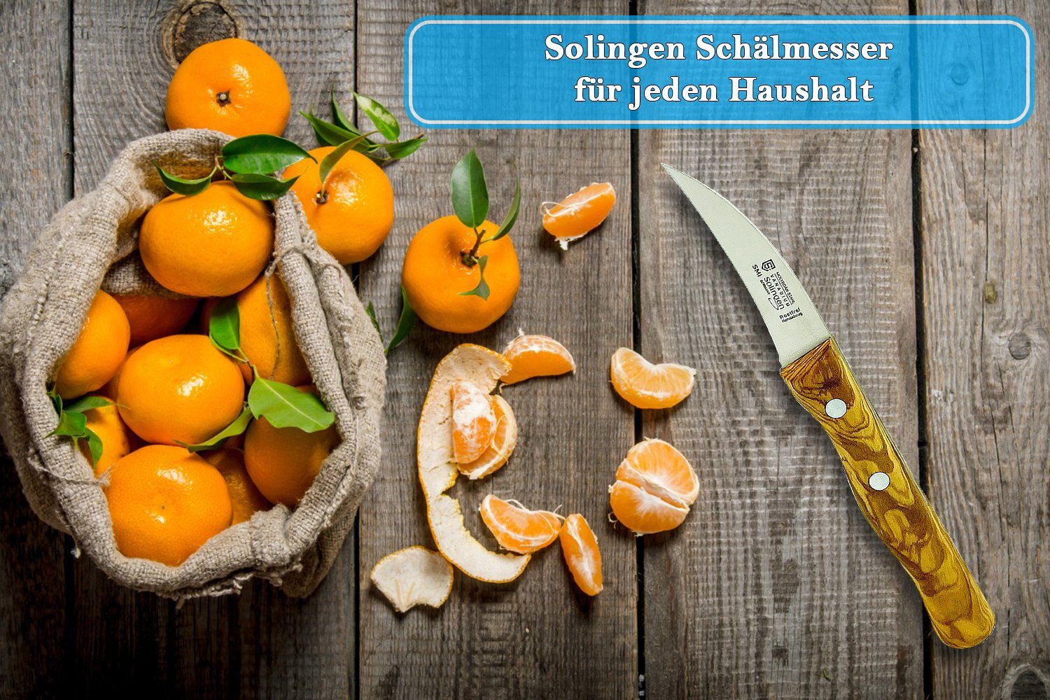 Gemüsemesser SMI Küchenmesser Schälmesser Olivenholz 2tlg Solingen gebogen Obstmesser