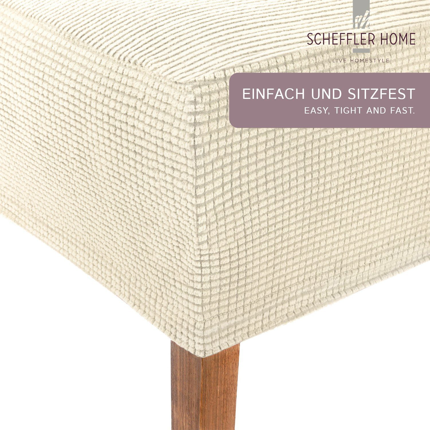 SCHEFFLER-HOME Sofia HOMESTYLE sh Stuhlhussen zeitlos, Stretch Flanell, LIVE Stuhlhusse Muster Weiß-Ecru