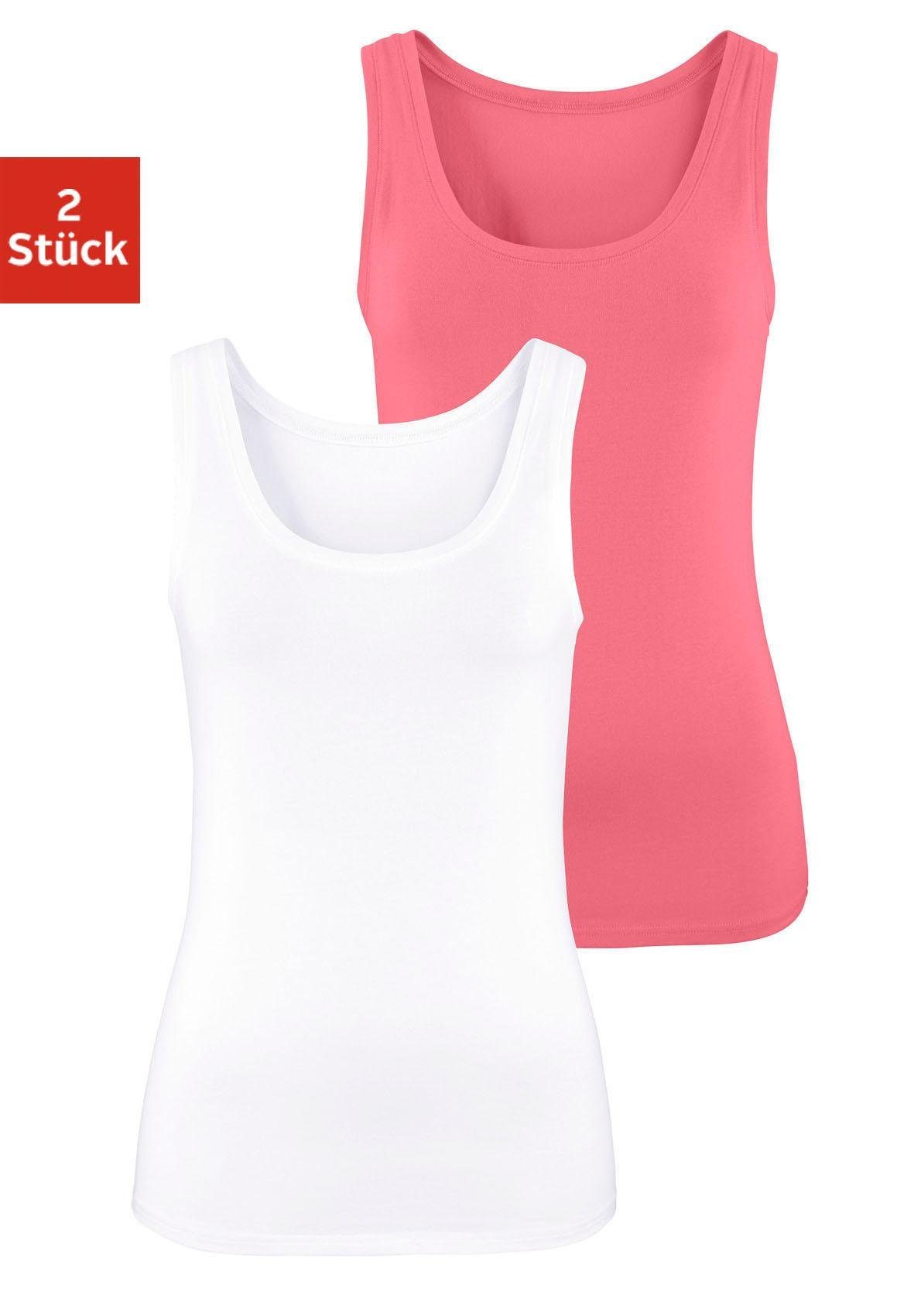 Vivance Strandtop aus elastischer (2er-Pack) Tanktop weiß Baumwoll-Qualität, apricot,