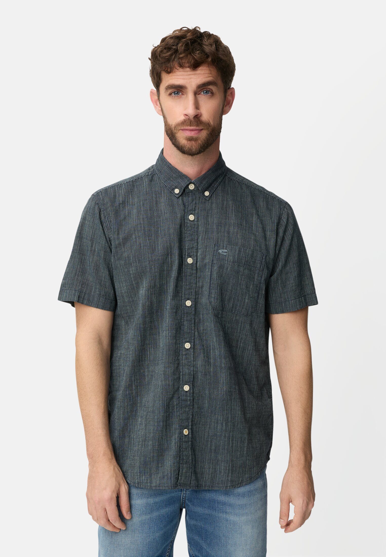 camel active Kurzarmhemd mit Kontrastdetails Kurzarm Button-Down Button-Down
