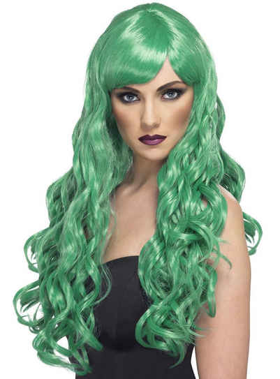 Smiffys Kostüm-Perücke Desire grün, Lange gewellte Frisur für Divas, Meerjungfrauen oder Festivals