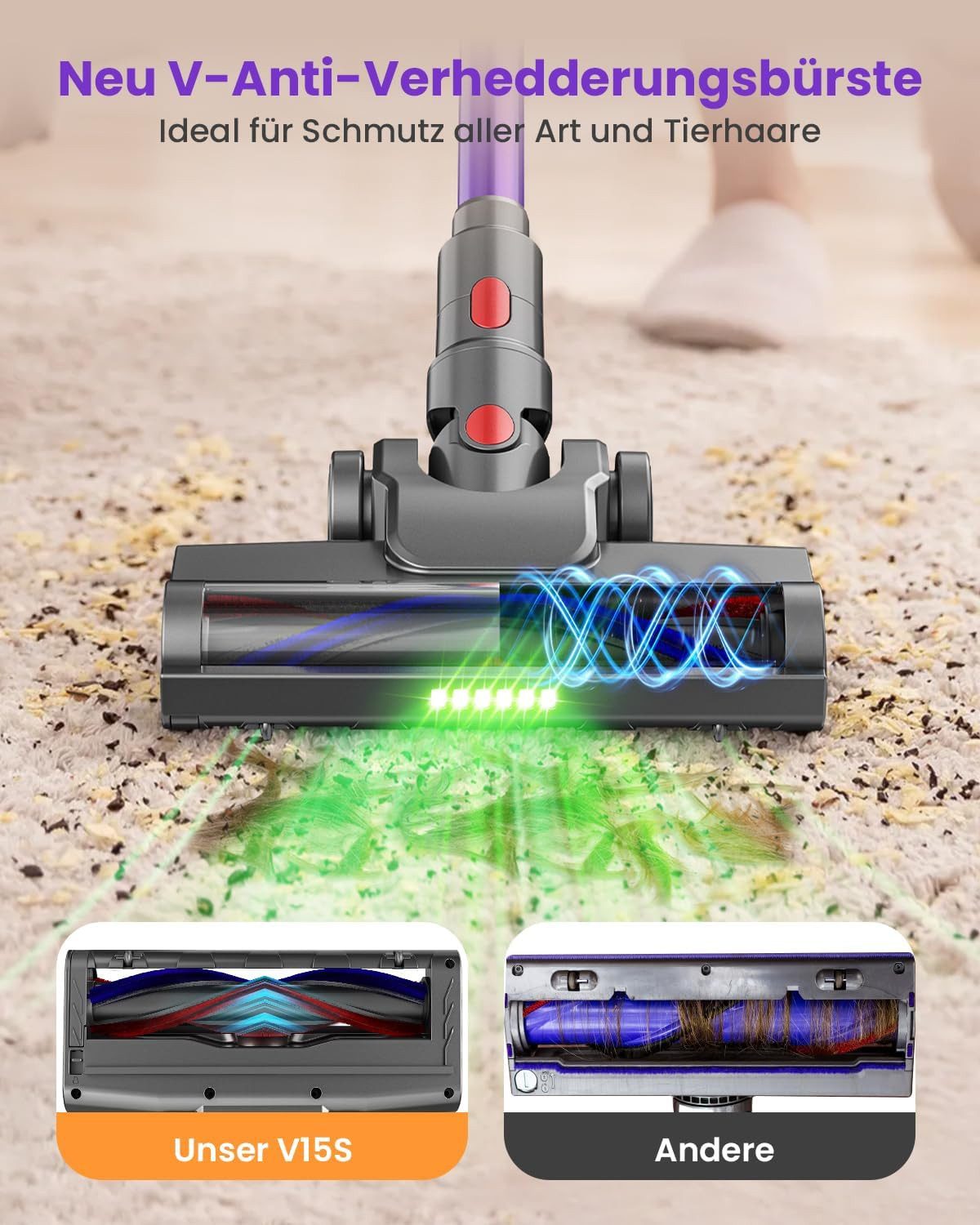 BERGER ELECTRONICS Akku-Stielstaubsauger Akku Staubsauger, Staubsauger Kabellos, 65000 Pa/600W, 70min Laufzeit, beutellos, Bodenstaubsauger, Hochwertige Verarbeitung