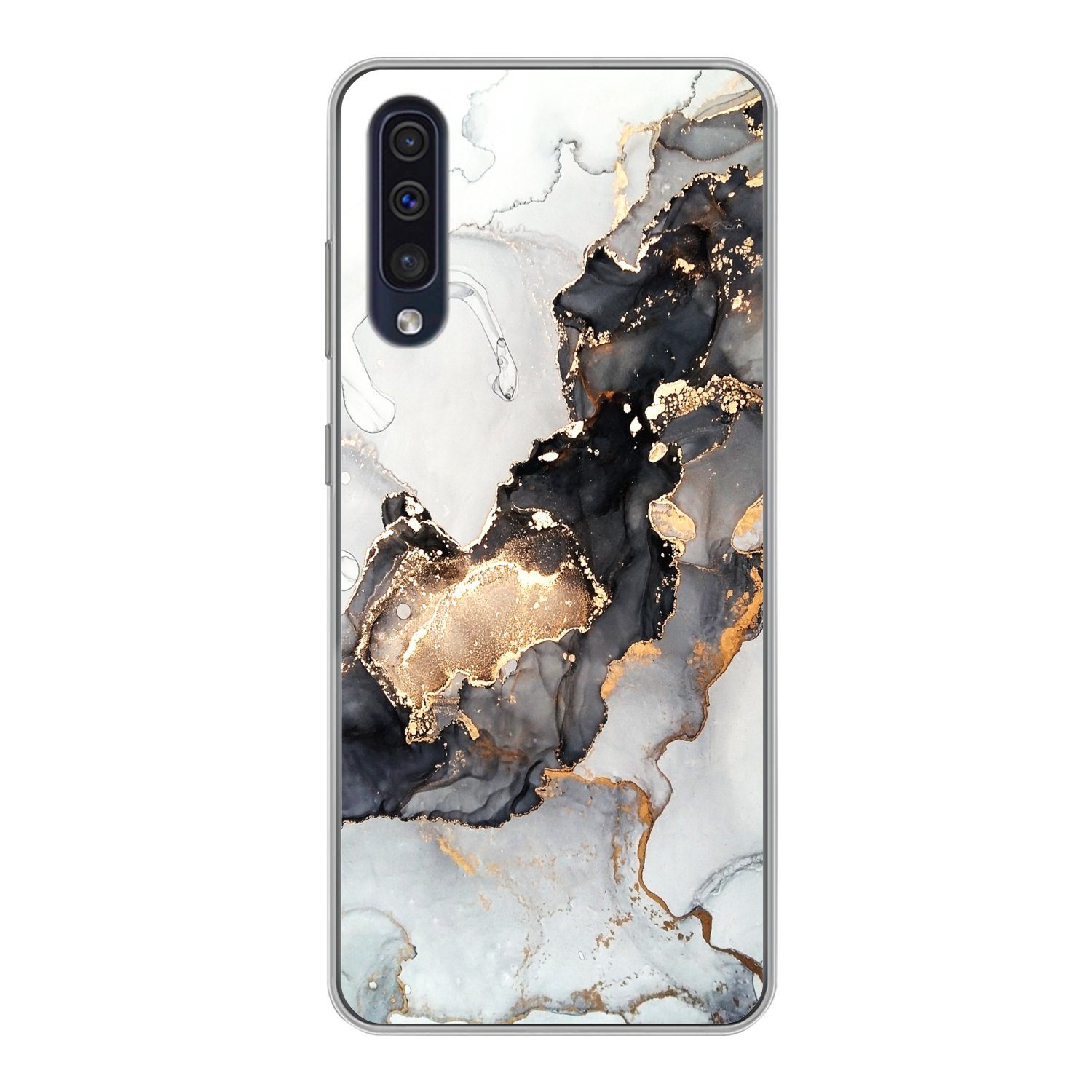 MuchoWow Handyhülle für Samsung Galaxy A30s Marmor - Schwarz - Weiß - Gold - Luxus - Abstr, Smartphone-Bumper, Print, Handy Schutzhülle Dünn