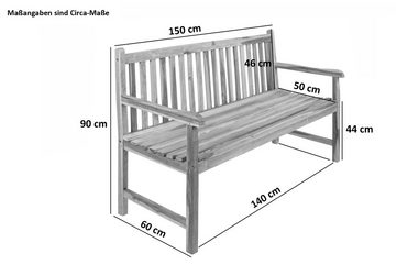 Junado® Gartenbank Caracas, robustes Teakholz, naturfarben, 3-Sitzer, Länge 150 cm, Sitzhöhe 45c