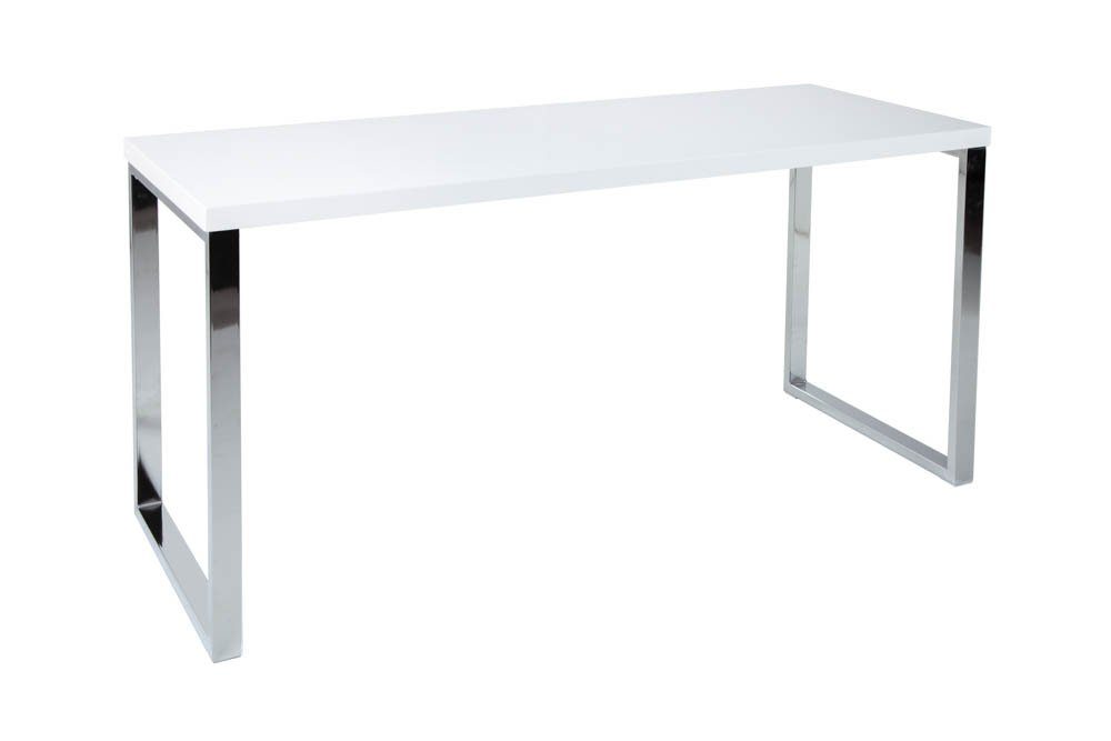 riess-ambiente Schreibtisch WHITE DESK 140cm Metall Hochglanz · weiß Office · Modern · silber, Home Design / · Arbeitszimmer
