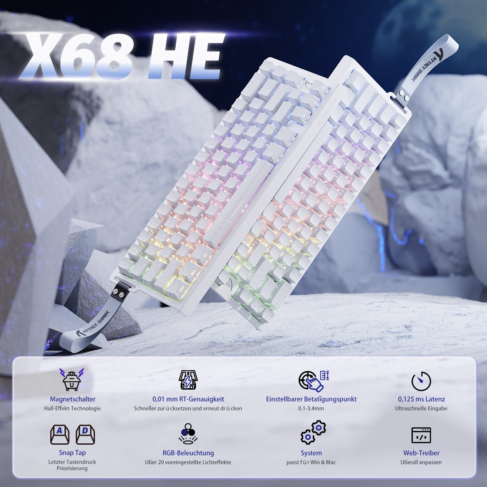 ATTACK SHARK X68 HE 8KHz Rapid Trigger Gaming-Tastatur, 0,01mm,RGB Gaming-Tastatur (Kabelgebunden Hall-Effekt Magnetische Tastatur) – Bild 2 von 5