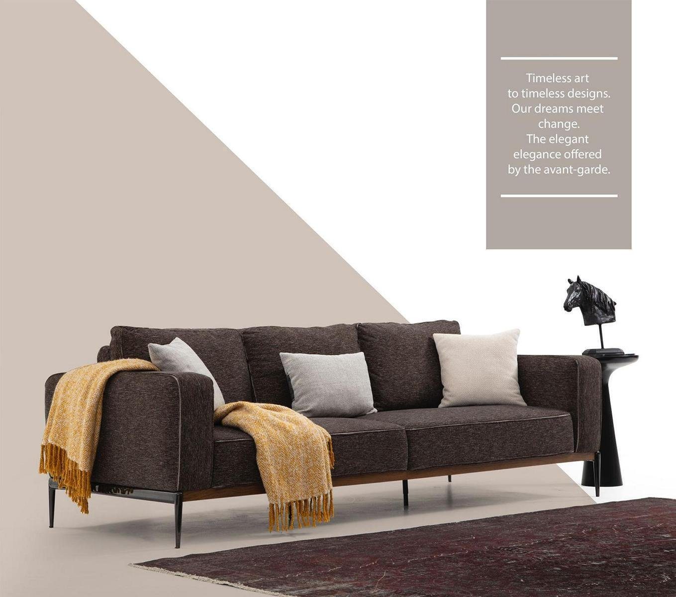 Dreisitzer Modern 3 in Teile, Stoff Grau, 3-Sitzer Wohnzimmer 1 Sitzer Design Sofa Europa Sofas JVmoebel Made