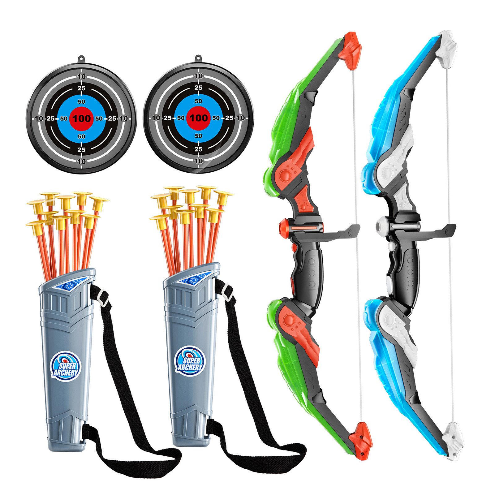 TEMI Kinderbogenset Bogen und Pfeil Set für Kinder mit Saugnapf Pfeile (Set, inkl. 1 Bogen, 10 Pfeile, 1 Zielscheiben, 1 Köcher), Outdoor Spielzeug für Kinder