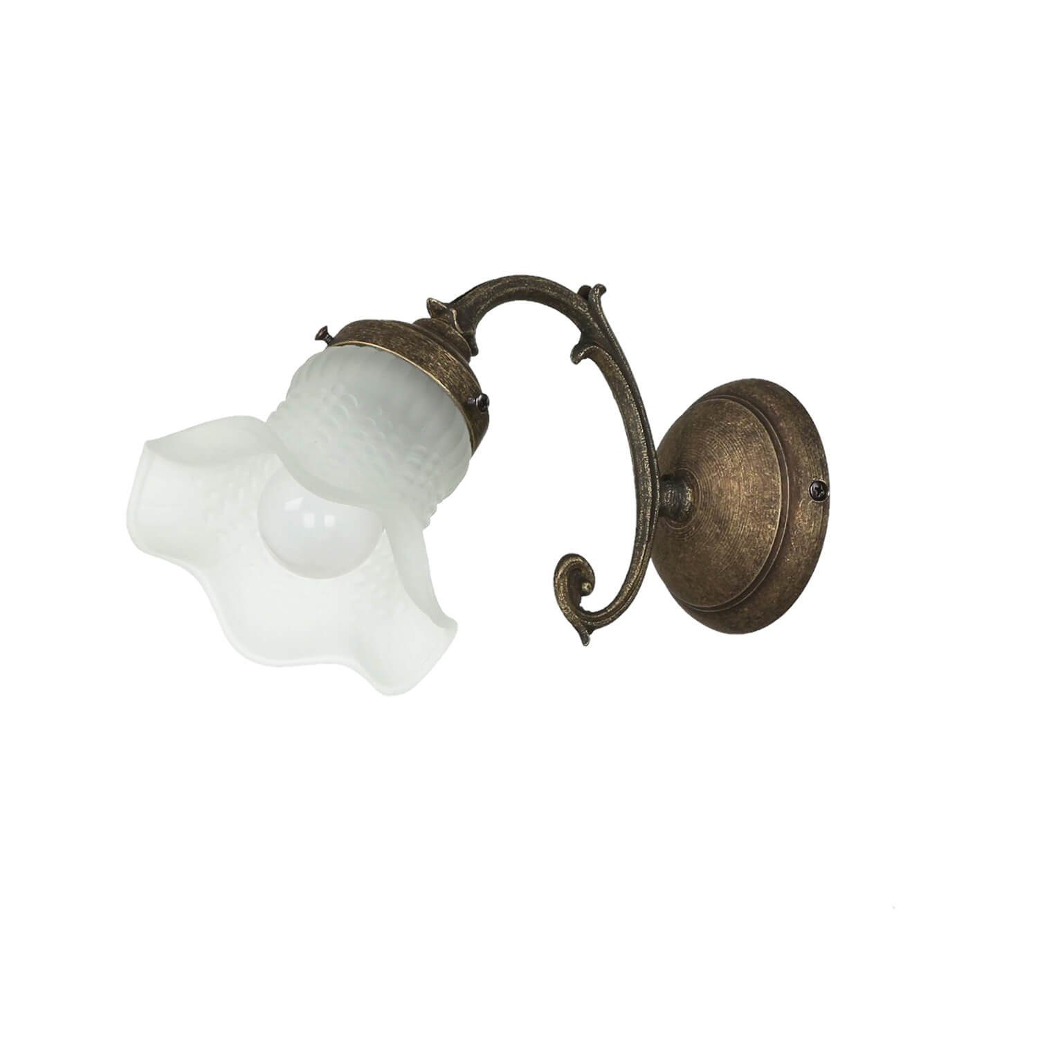 Licht-Erlebnisse Wandleuchte ohne Messing Leuchtmittel, Lampe Weiß Glasschirm Wandlampe RICCIOLO, Antik Bronze