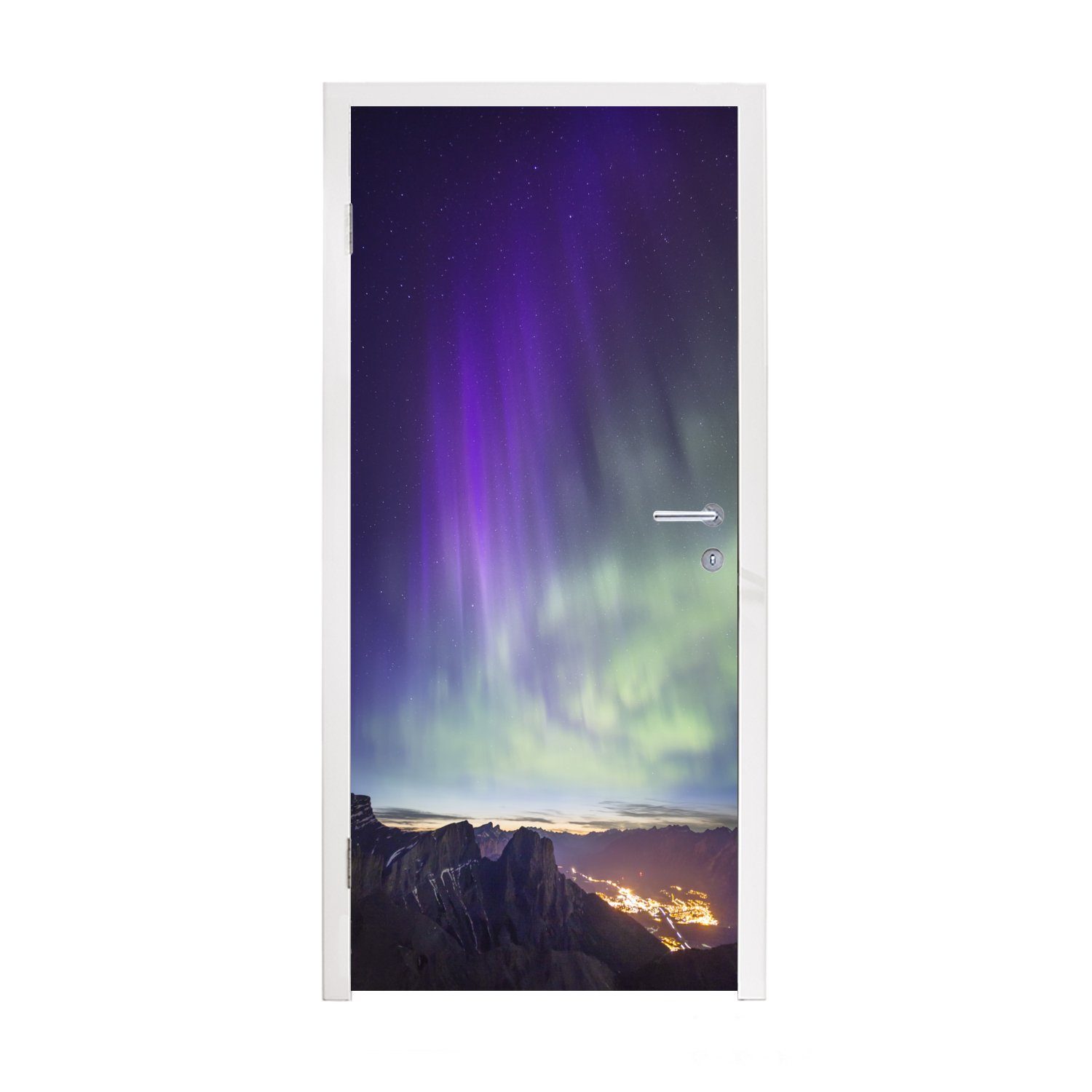 Türaufkleber, MuchoWow Nordlichter (1 für St), cm Tür, Park 75x205 Banff Matt, bedruckt, Türtapete über dem Kanada, National in Fototapete