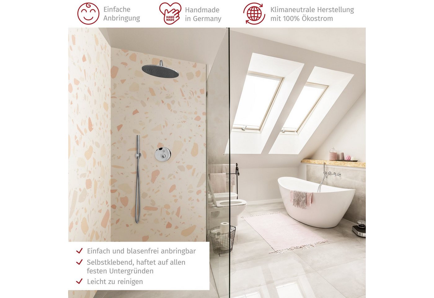 Thumbnail - Bilderdepot24 Badrückwand Terrazzo pastell Duschrückwand ohne Bohren Dusche Muster, (2-tlg., Hart-Folie Premium matt 0,6...