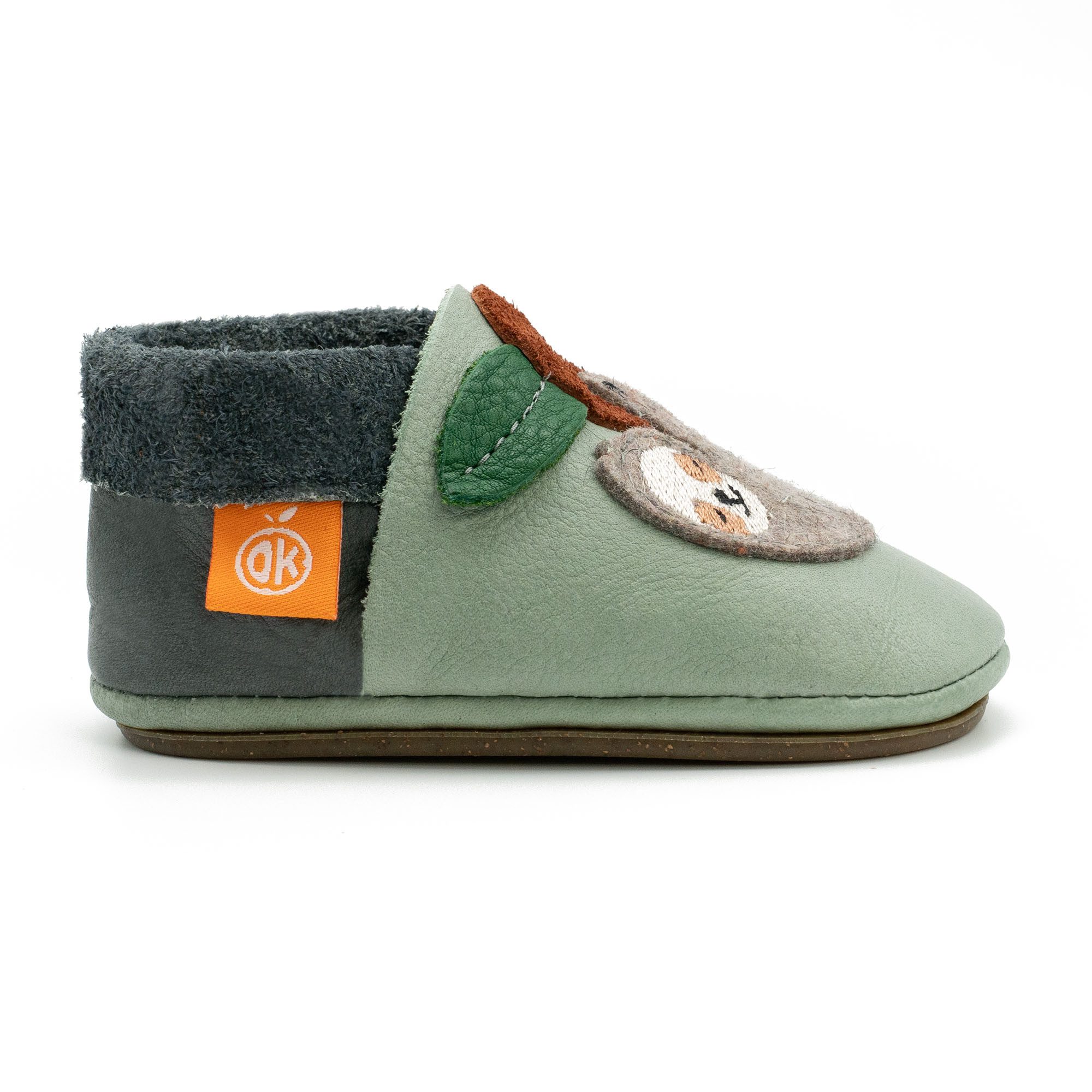 Orangenkinder® Hausschuhe Kindergarten Pauli das Faultier Hausschuh pflanzlich gegerbtes Leder, Made in Germany, Kindergartenschuh