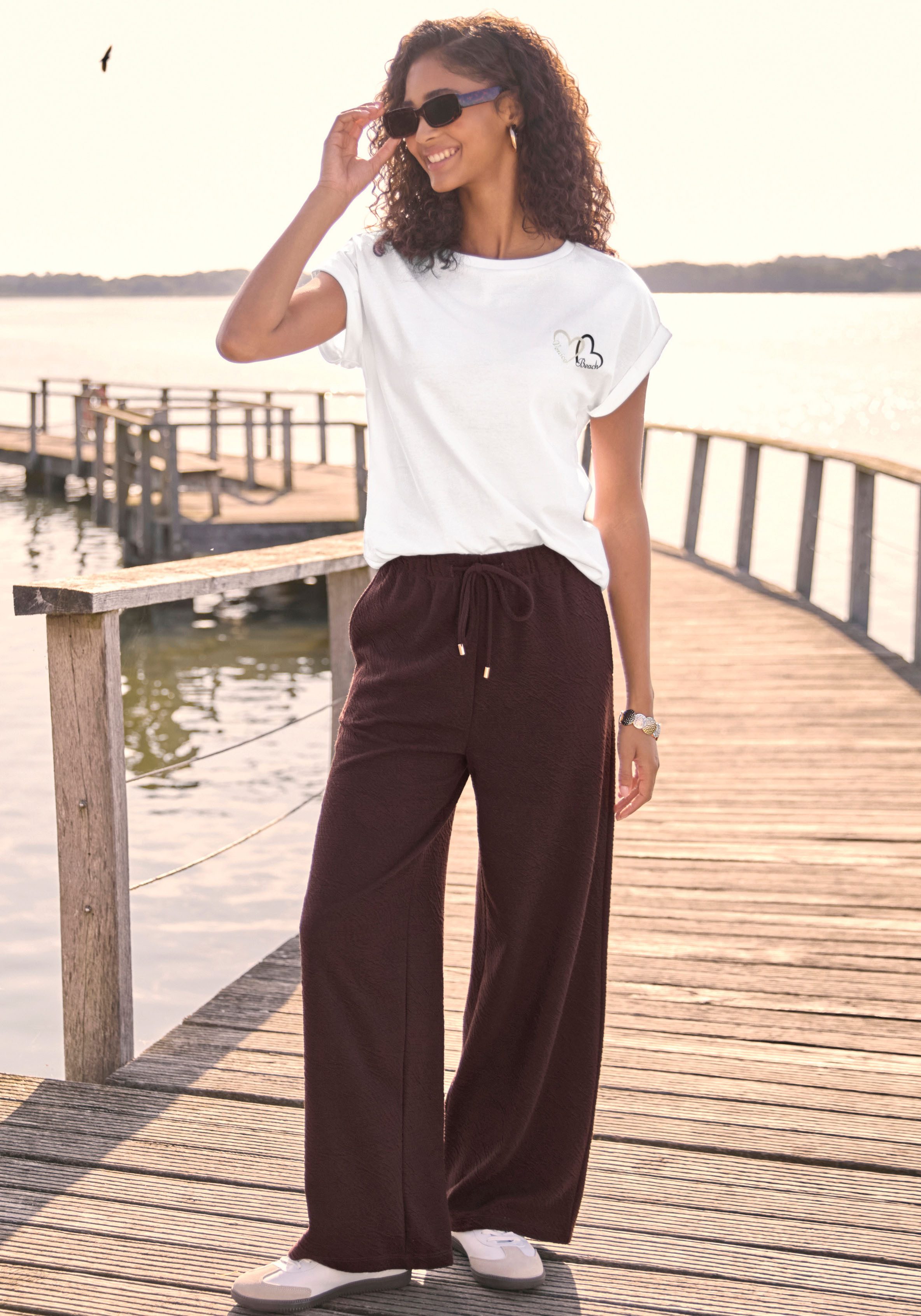 Venice Beach Sweathose aus softer Strukturware, weite Schlupfhose, casual