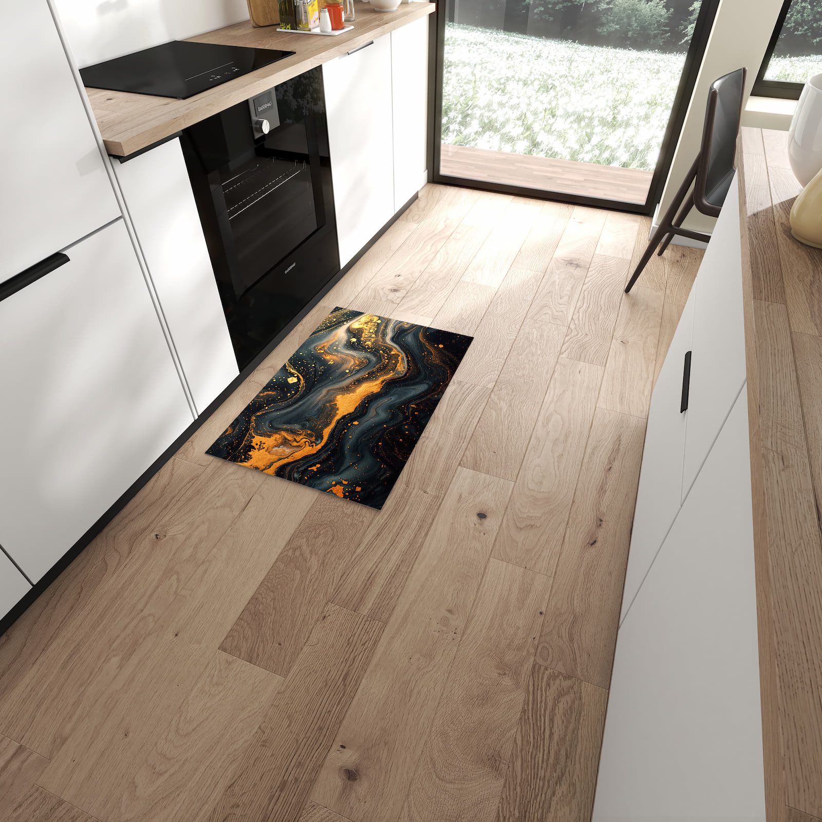 Primedeco Küchenläufer Küchenteppich Marmor mit Goldadern, Rechteckig, Höhe: 3 mm, rutschfest, waschbar & pflegeleicht