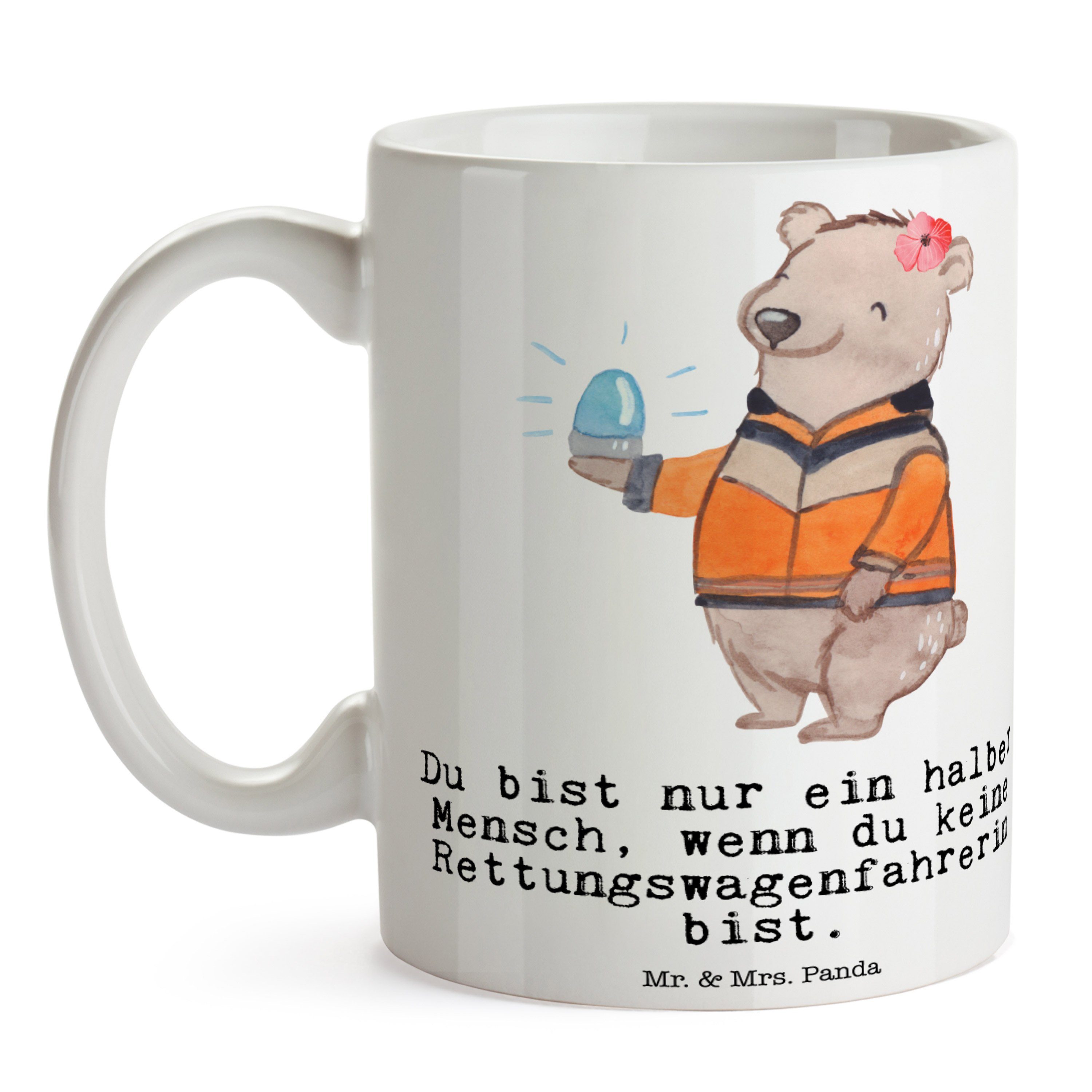 T, - Geschenk, Büro Rettungswagenfahrerin Tasse Mrs. - & Panda Keramik Kaffeetasse, mit Mr. Herz Weiß