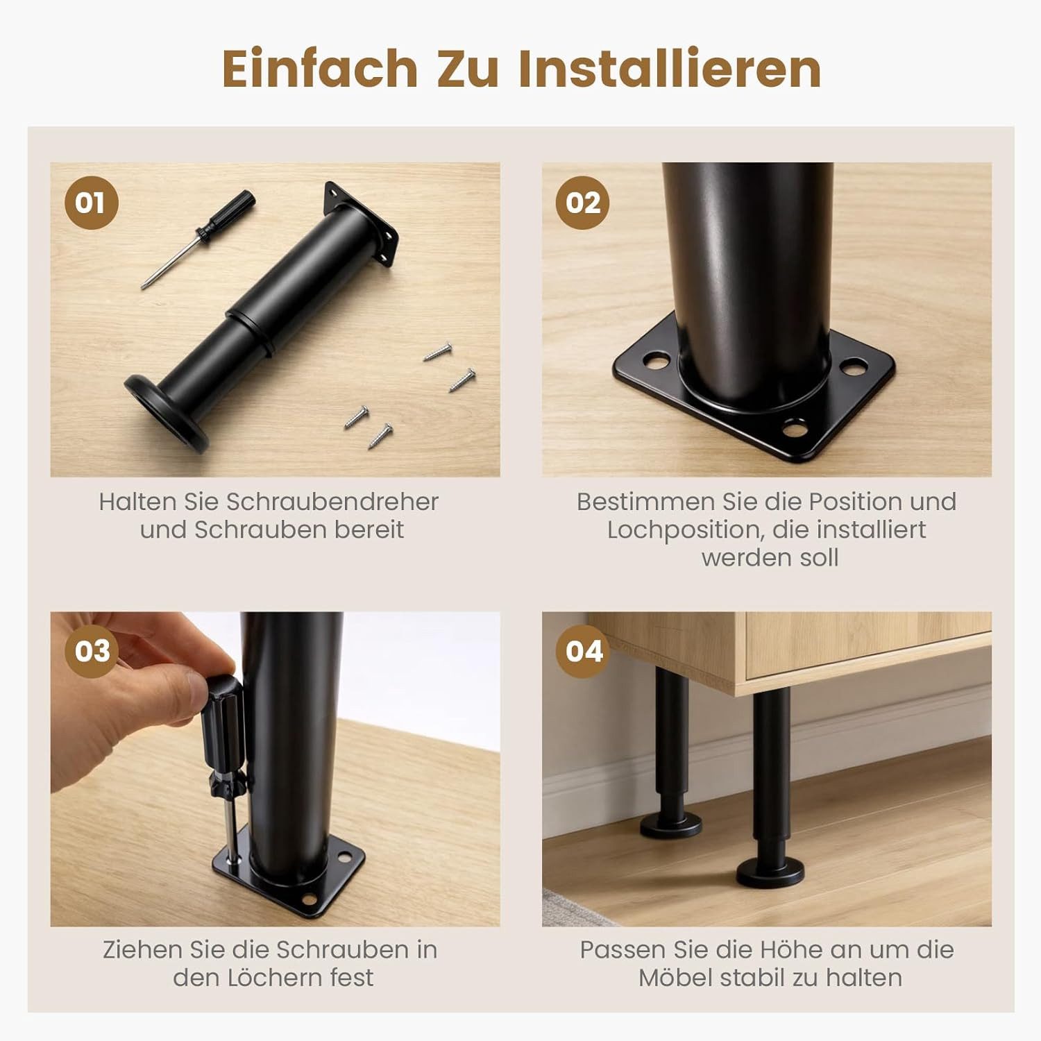 Youyijia Möbelfuß Verstellfüße, Höhenverstellbare Möbelbeine Metall Schwarz Weiß 18-30cm – Bild 4 von 5